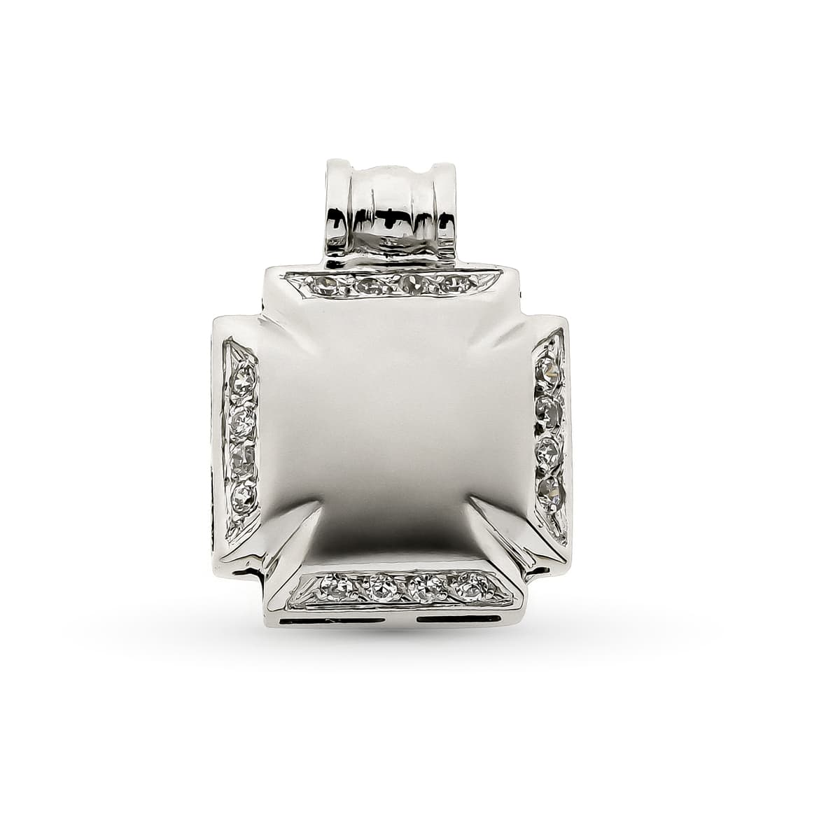 Croix Creuse en Or Blanc 18K avec Zircone 16X12 mm