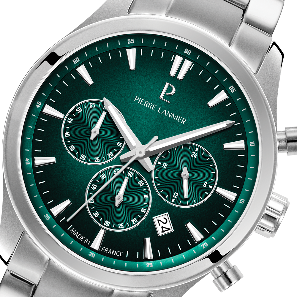 Montre homme Pierre Lannier BOULEVARD 221G171 – cadran vert bracelet acier argenté – vue 2