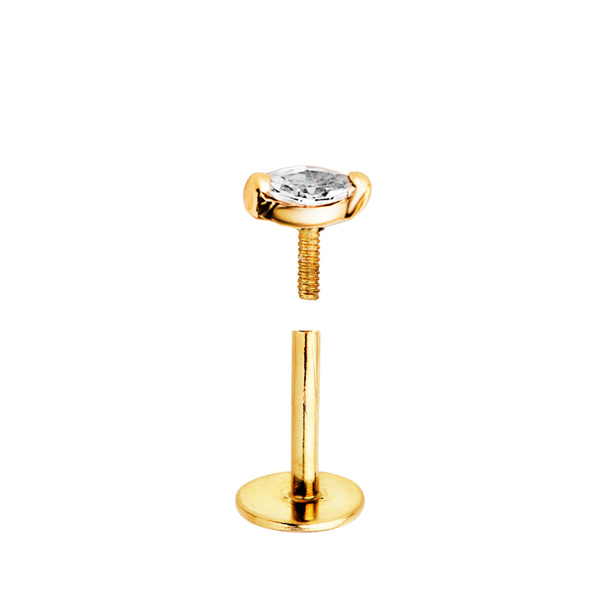 18K Piercing Oreille Or Jaune avec Zircon 4X2 Mm. Fermoir à Vis