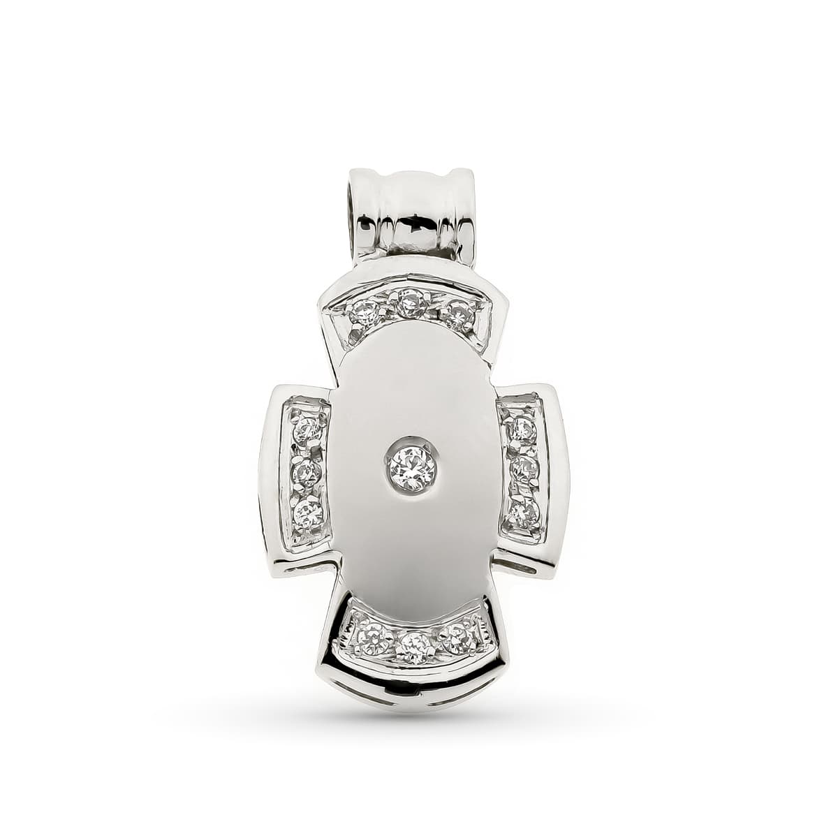 18K Croix Creuse en Or Blanc et Zircon 21 X 12 mm