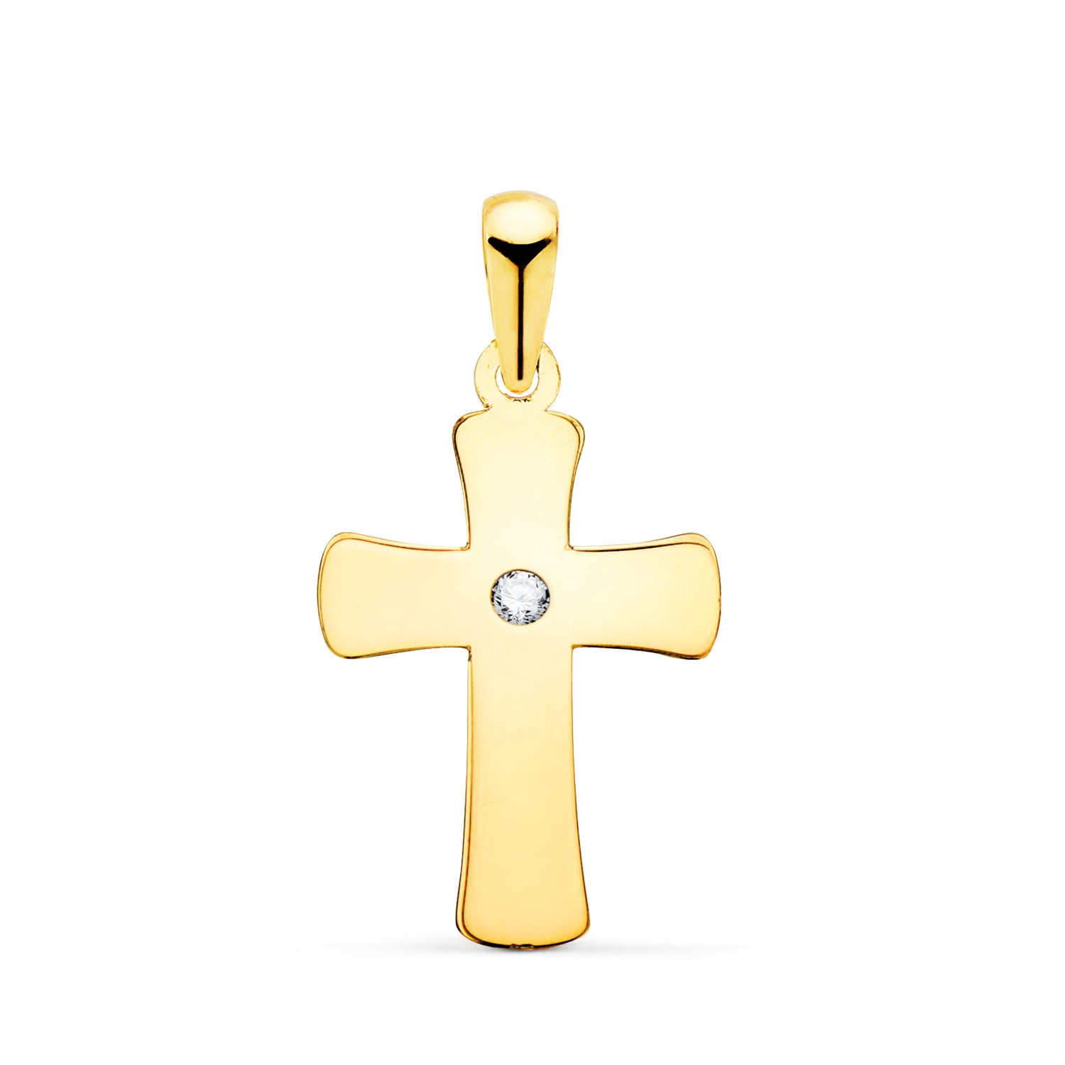 Croix Or Jaune Lisse 18K avec Zircone 20 X 12 mm
