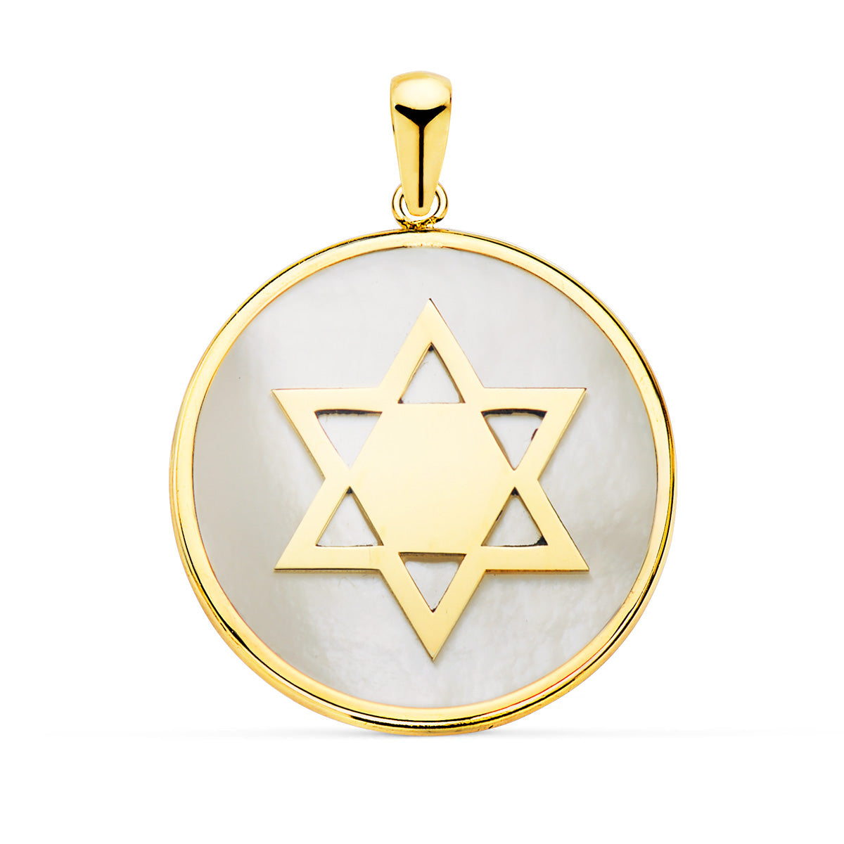 18K Pendentif Or Jaune et Nacre Etoile de David 20 mm
