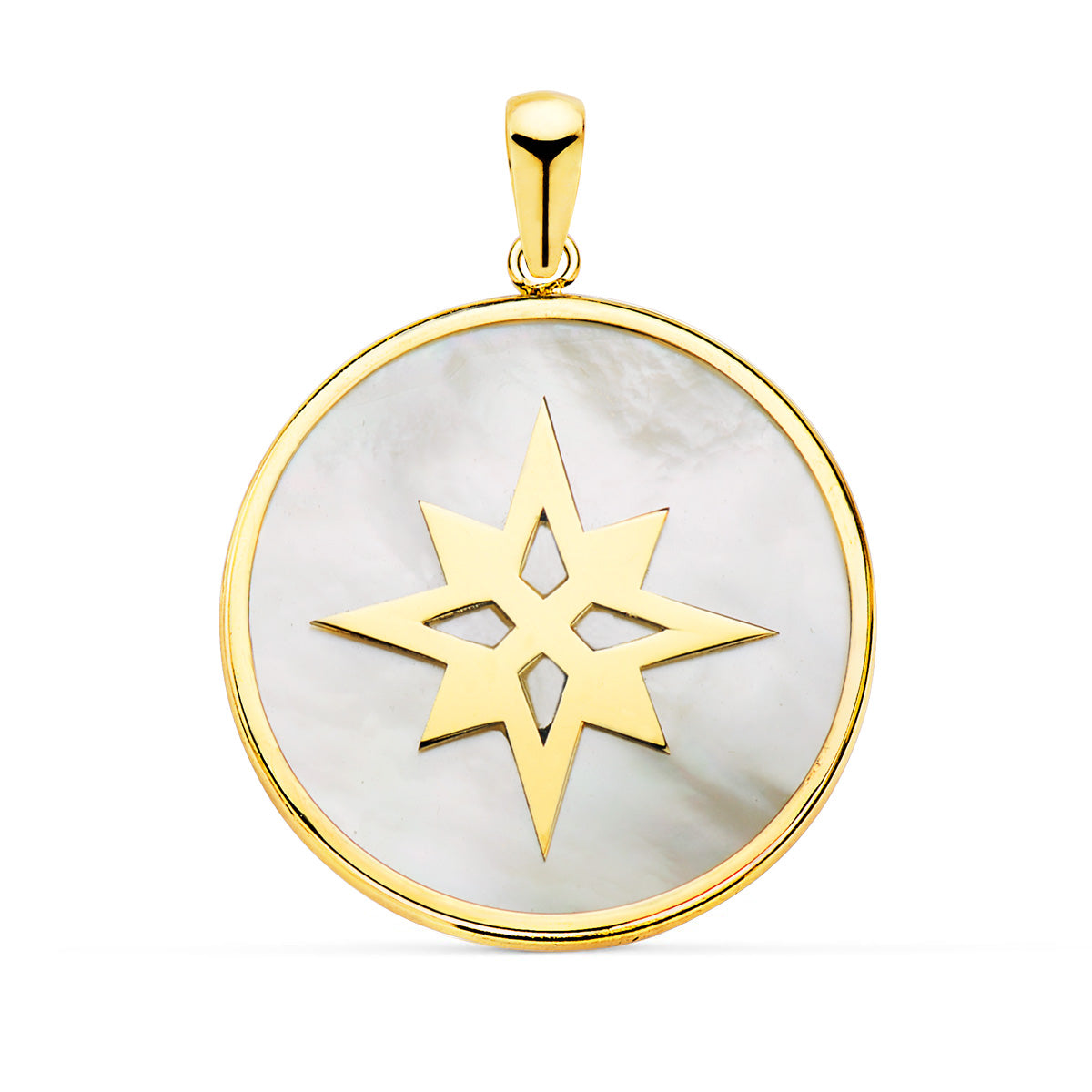 18K Pendentif Or Jaune et Nacre Etoile Polaire 20 mm