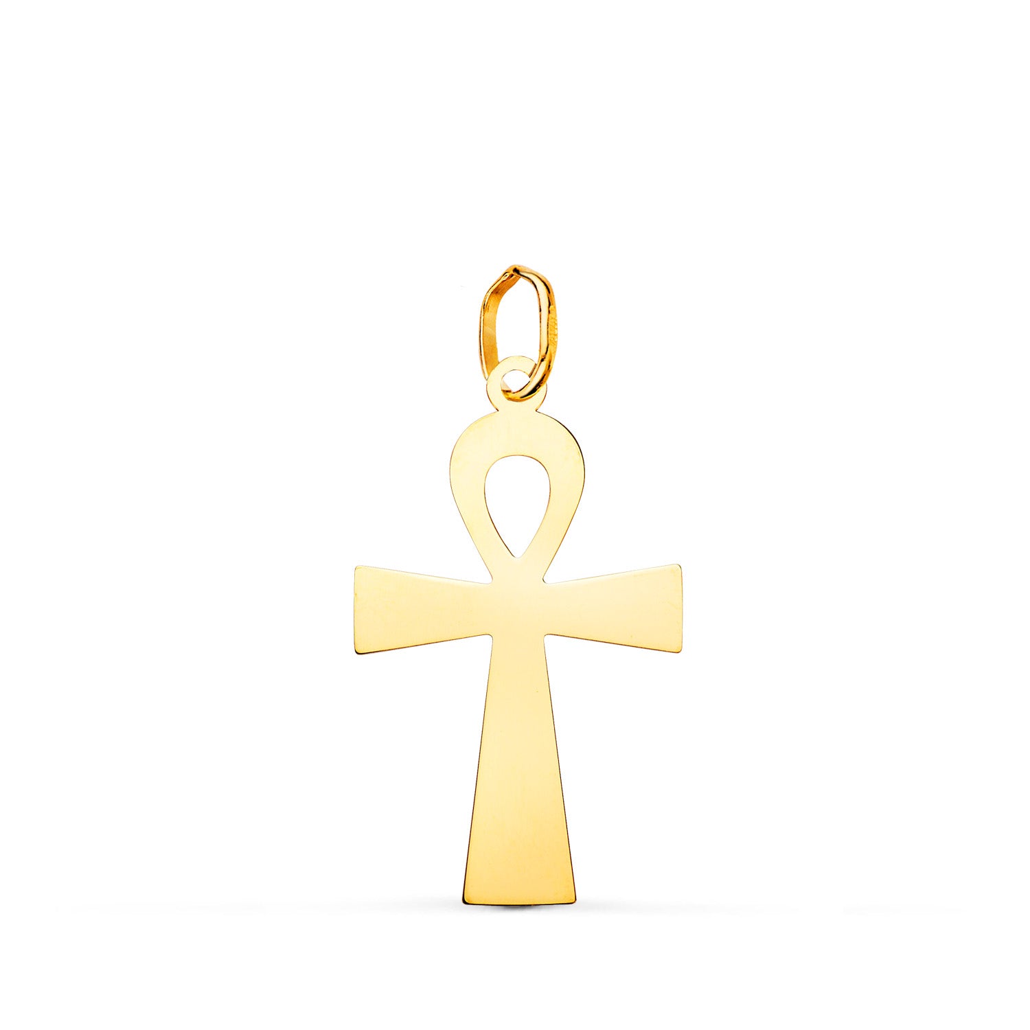 18K Pendentif Or Jaune Croix Egyptienne de Vie 22 X 13 mm