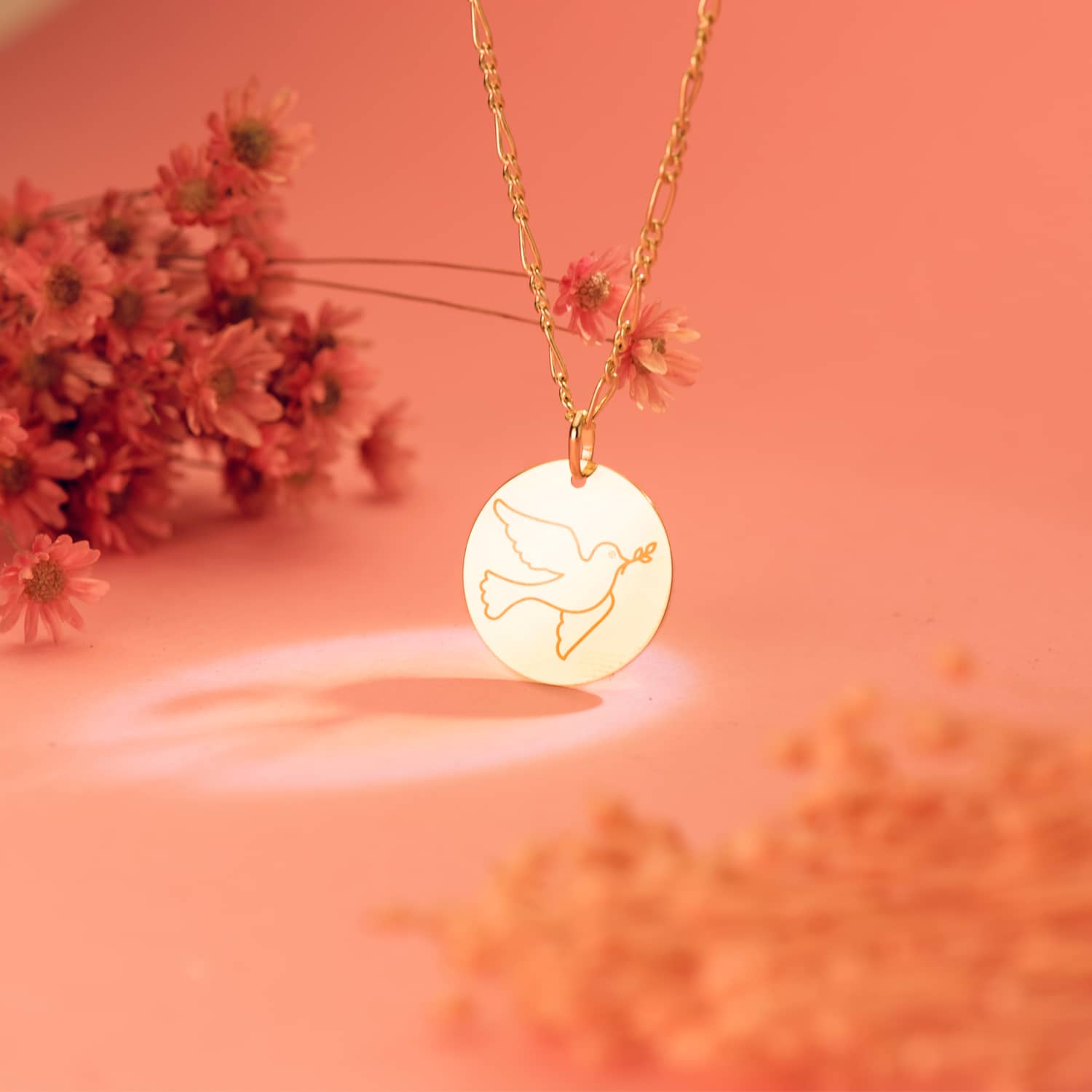 18K Médaille Colombe en Or Jaune 18MM