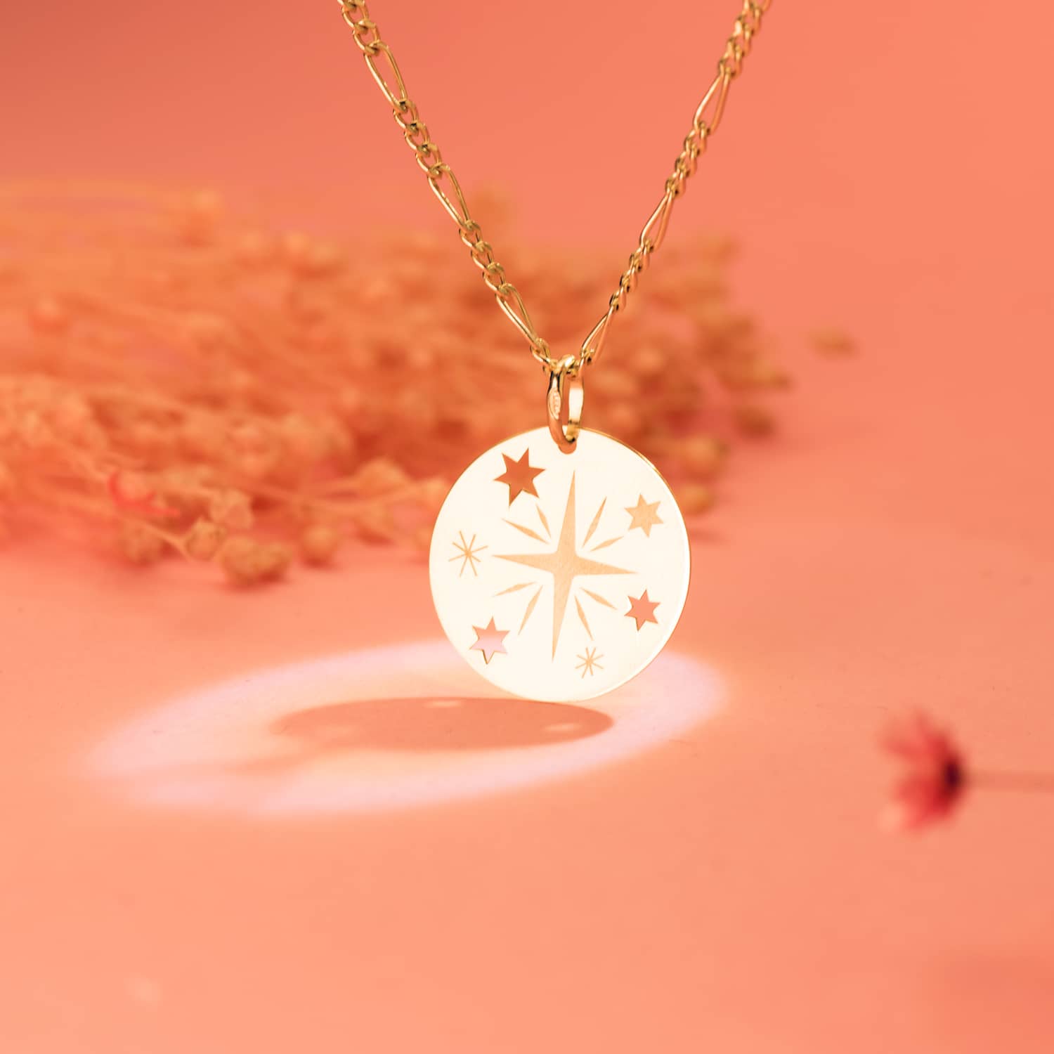 18K gul guld kompas rose vedhæng 18MM
