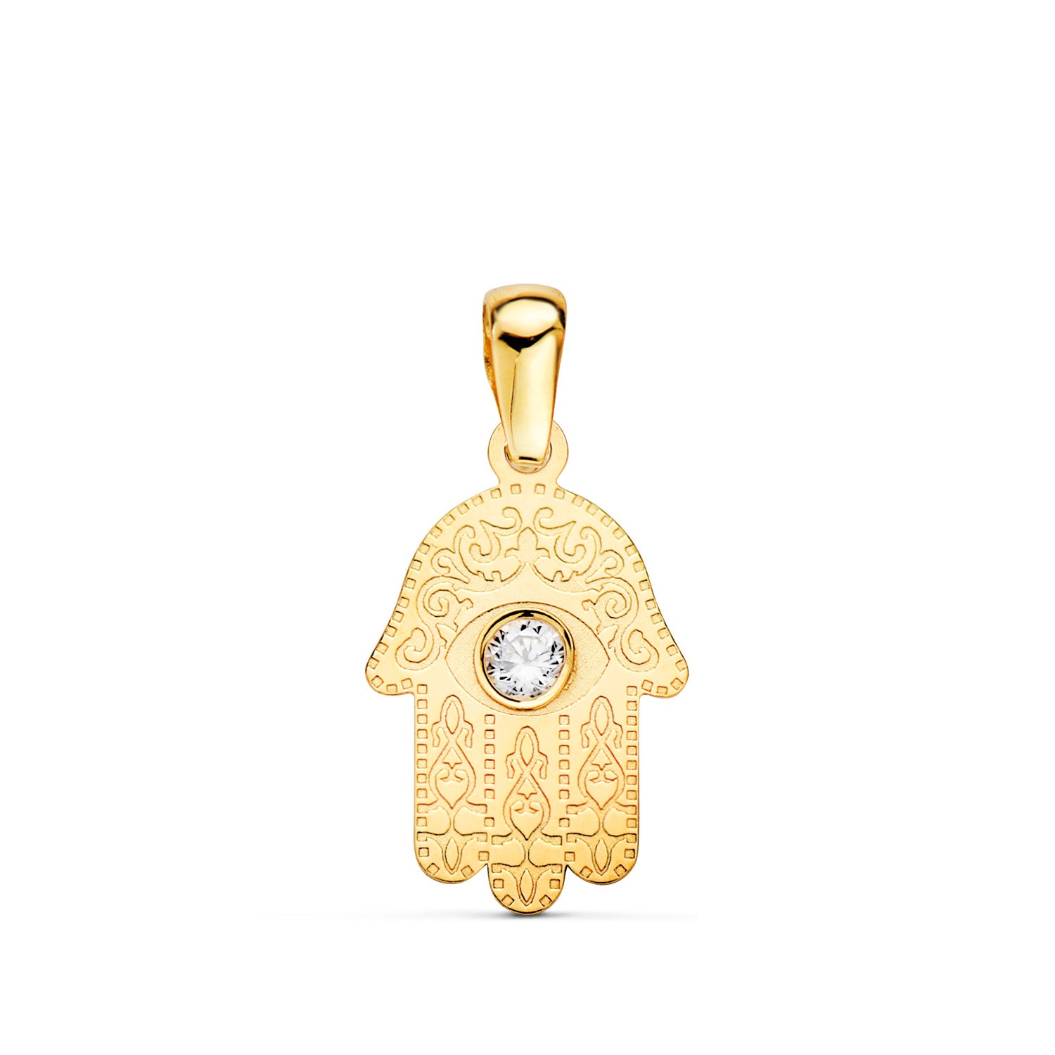 Pendentif Or Jaune 18K Main de Fatima Zircone DIAMANTÉE15 X 9MM