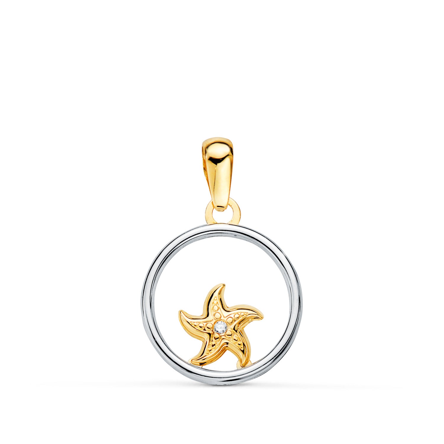 Pendentif Rond en Or Bicolore 18K avec Étoile de Mer 13MM