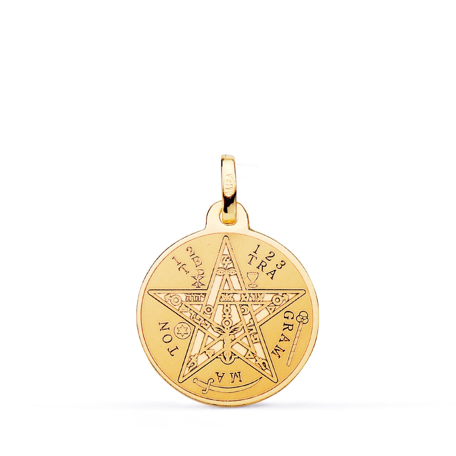 Pendentif Disque Tetragrammaton Or Jaune Brillant Matisé 18K 18 mm