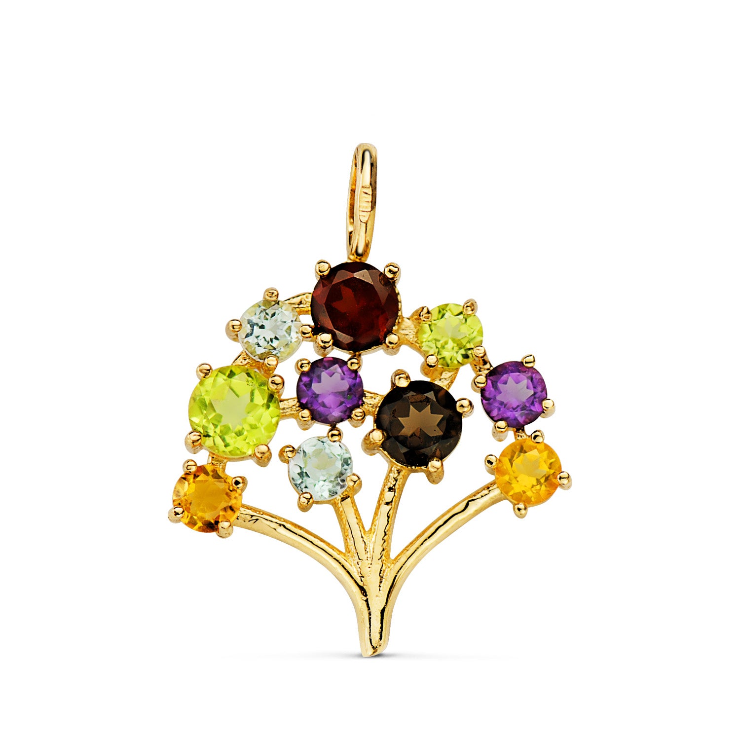 Pendentif Or Jaune 18K Arbre de Vie Zircone Couleurs 19 X 18 mm