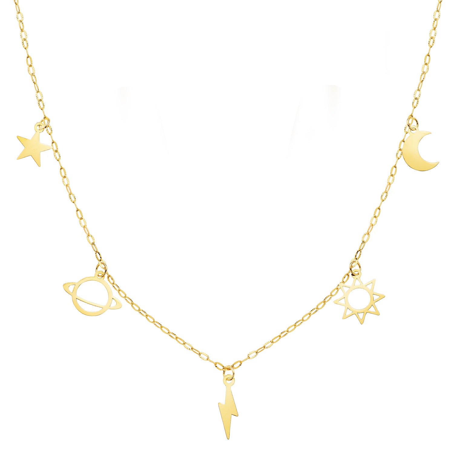 18K Collier en Or Jaune avec Pendentifs Universe Chaine Forçat Facetté. 42 3 Cm