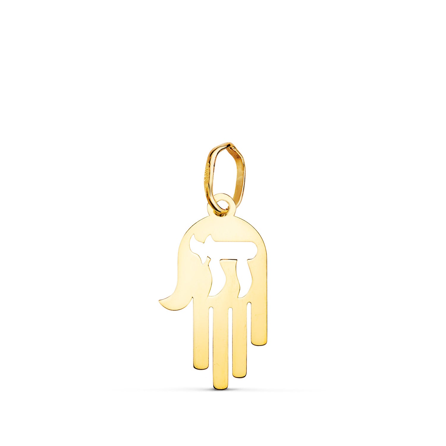Pendentif Main en Or Jaune 18K et Symbole de Vie "jai" en Pulie 175 X 10 mm