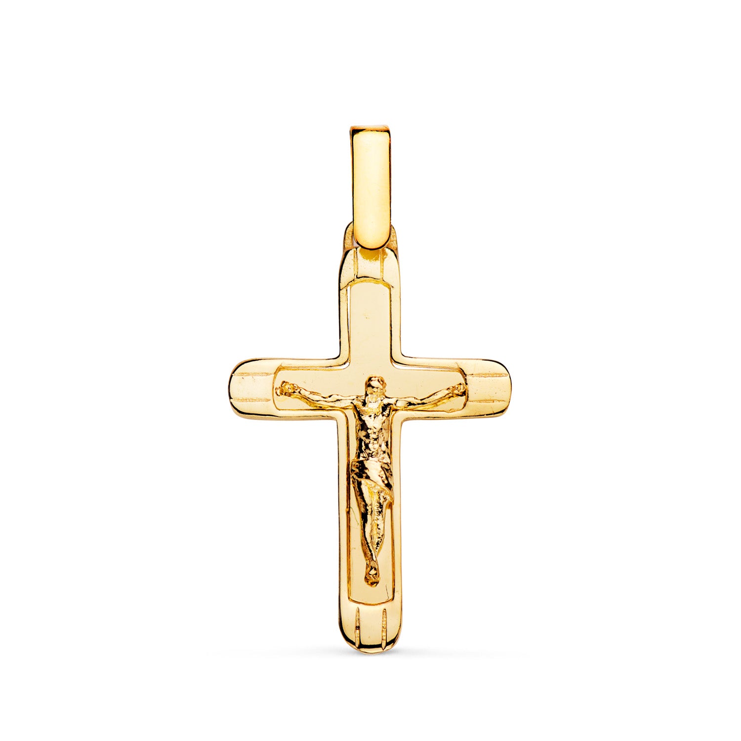 Croix en Or Jaune 18K avec Christ Brillant avec Bords 25 X 17 mm