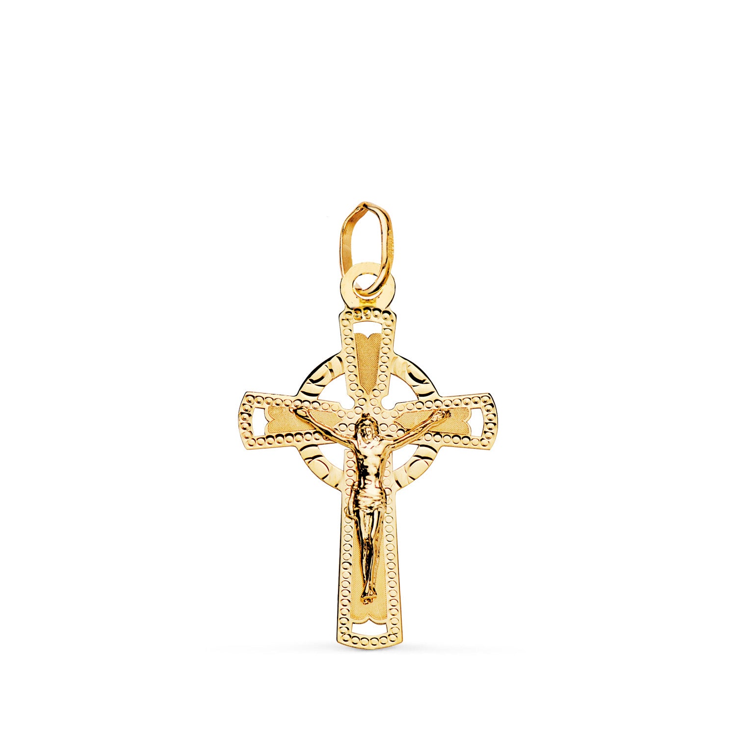 18K Croix Or Jaune Christ Facettée 23 X 15 mm
