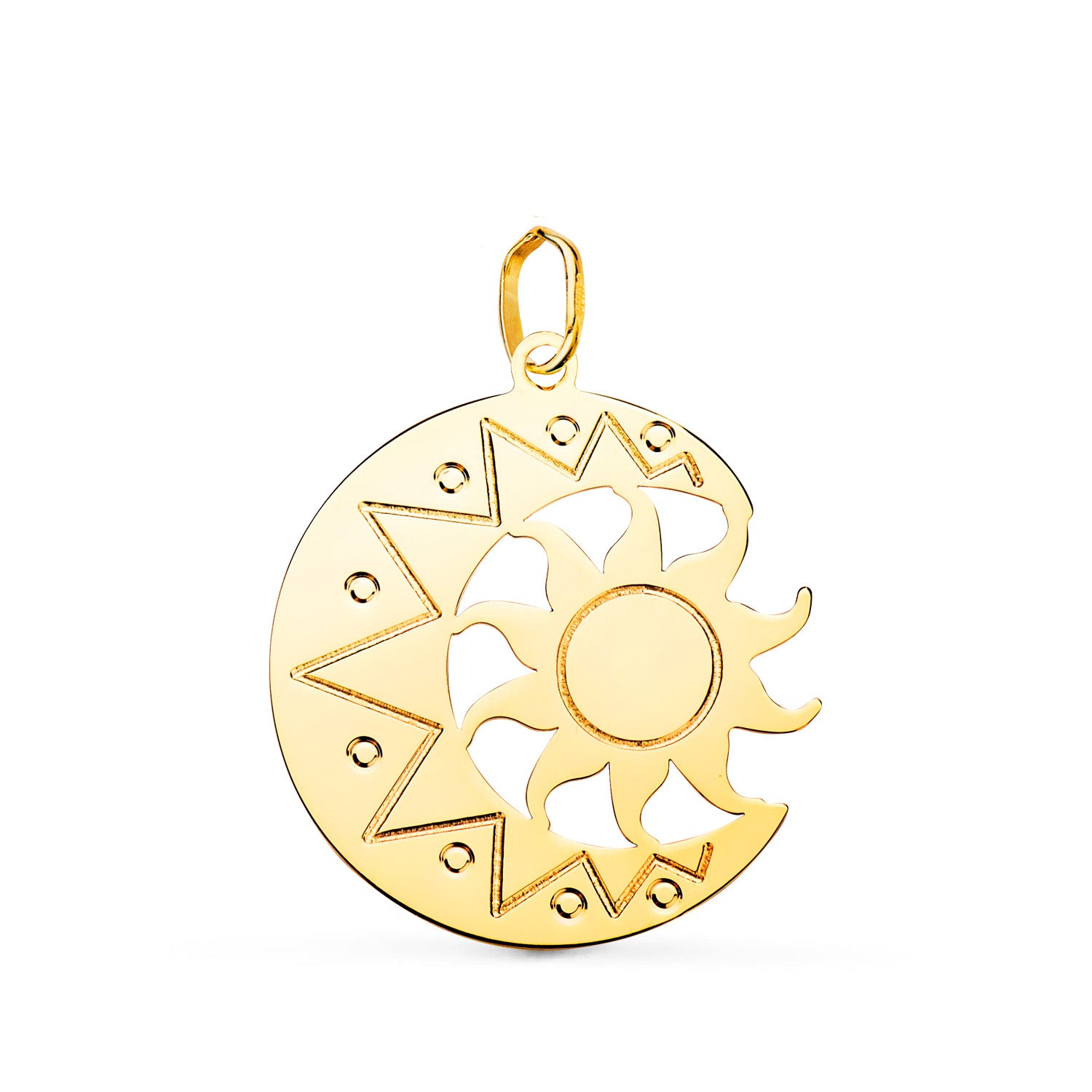18K Pendentif en Or Jaune Lune et Soleil 22 X 21 mm