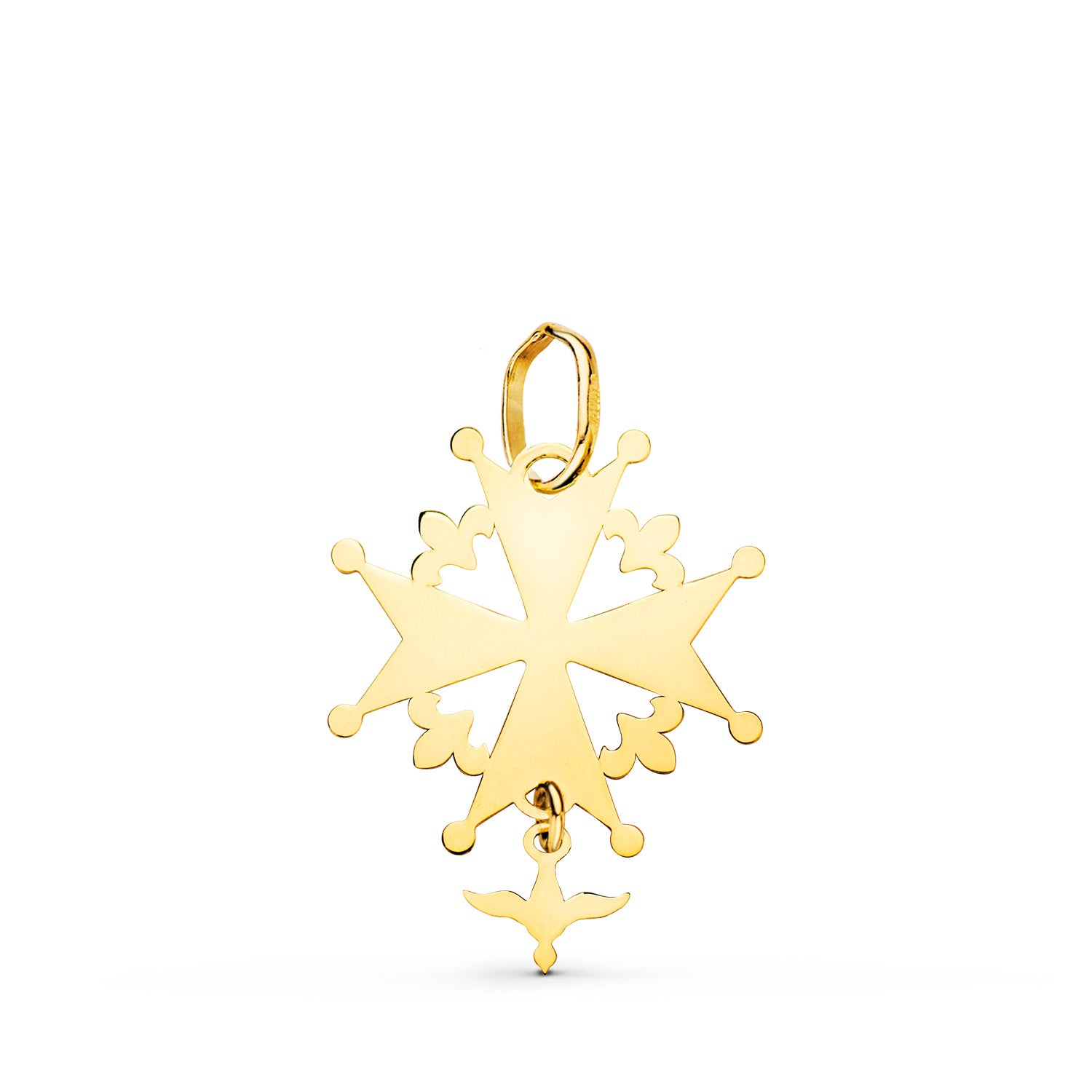Croix Huguenotte Or Jaune 18K avec Brillant Colombe 21 X 16 mm