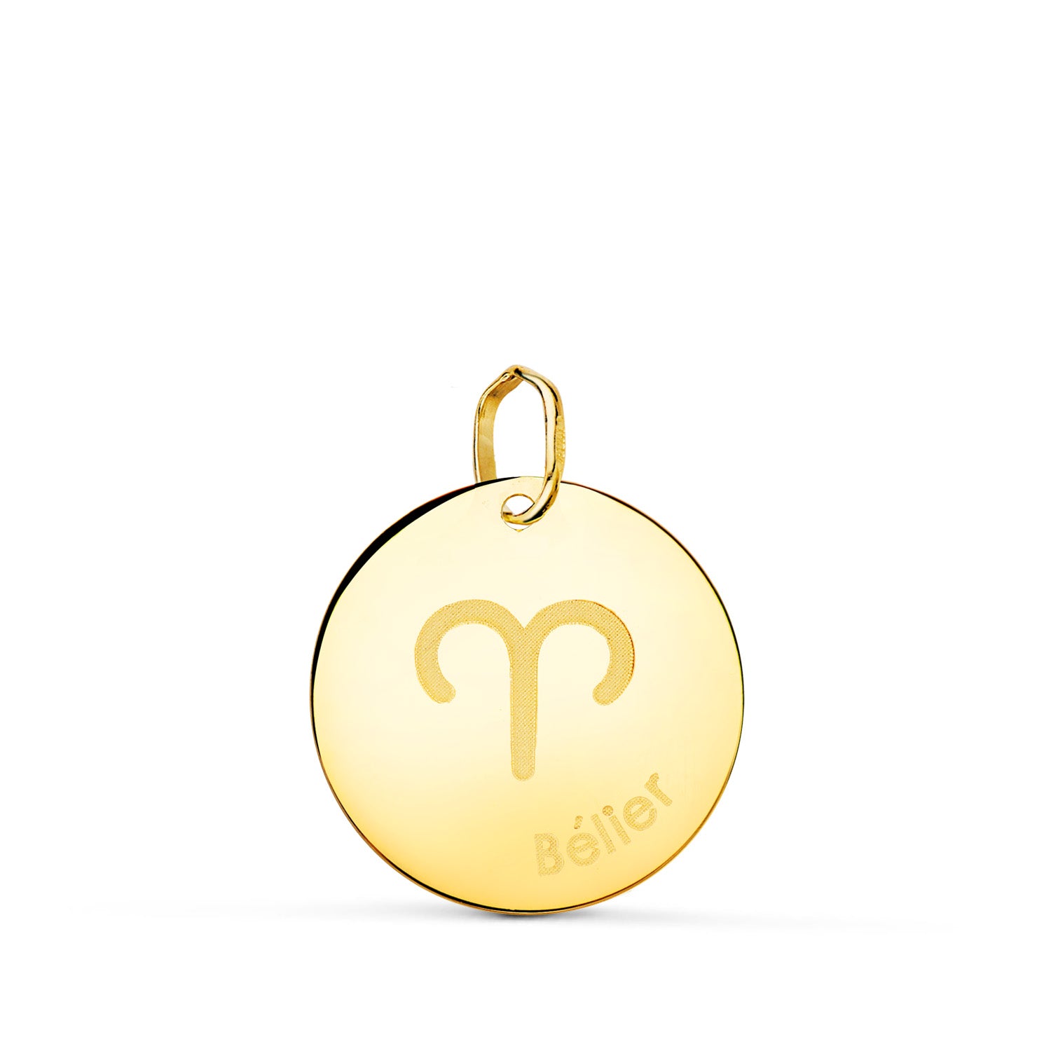 18K Pendentif Or Jaune Zodiaque Bélier Brillant 16MM