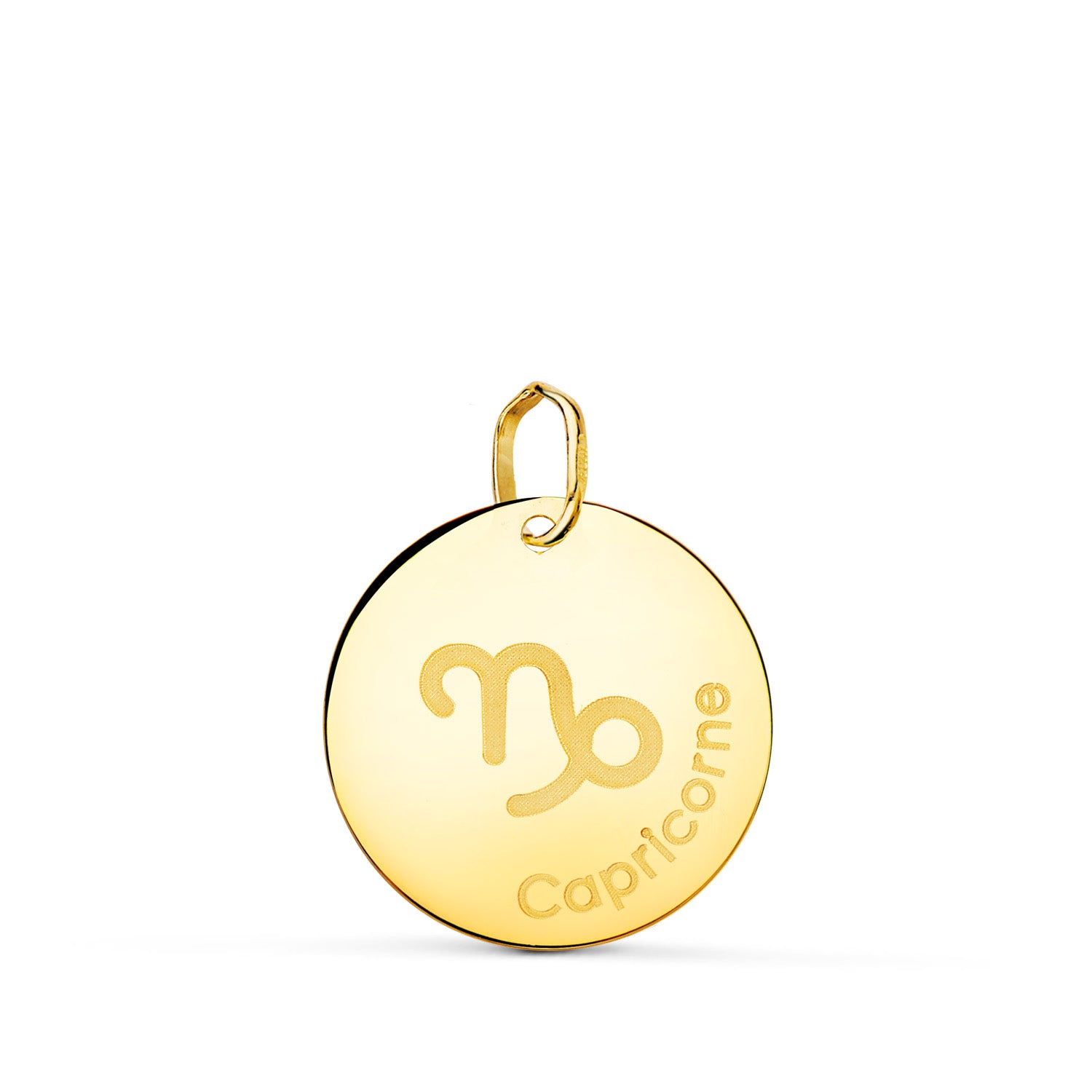 18K Pendentif en Or Jaune Zodiaque Capricorne Brillant 16 mm