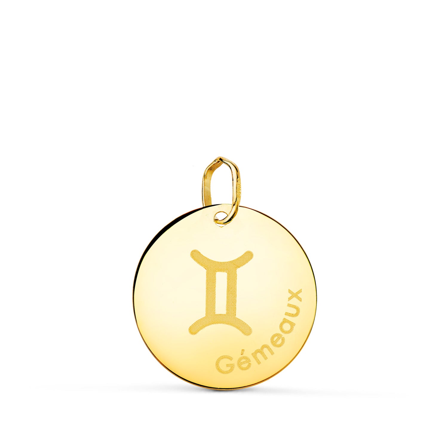 18K Pendentif Or Jaune Zodiaque Gémeaux Brillant 16 mm