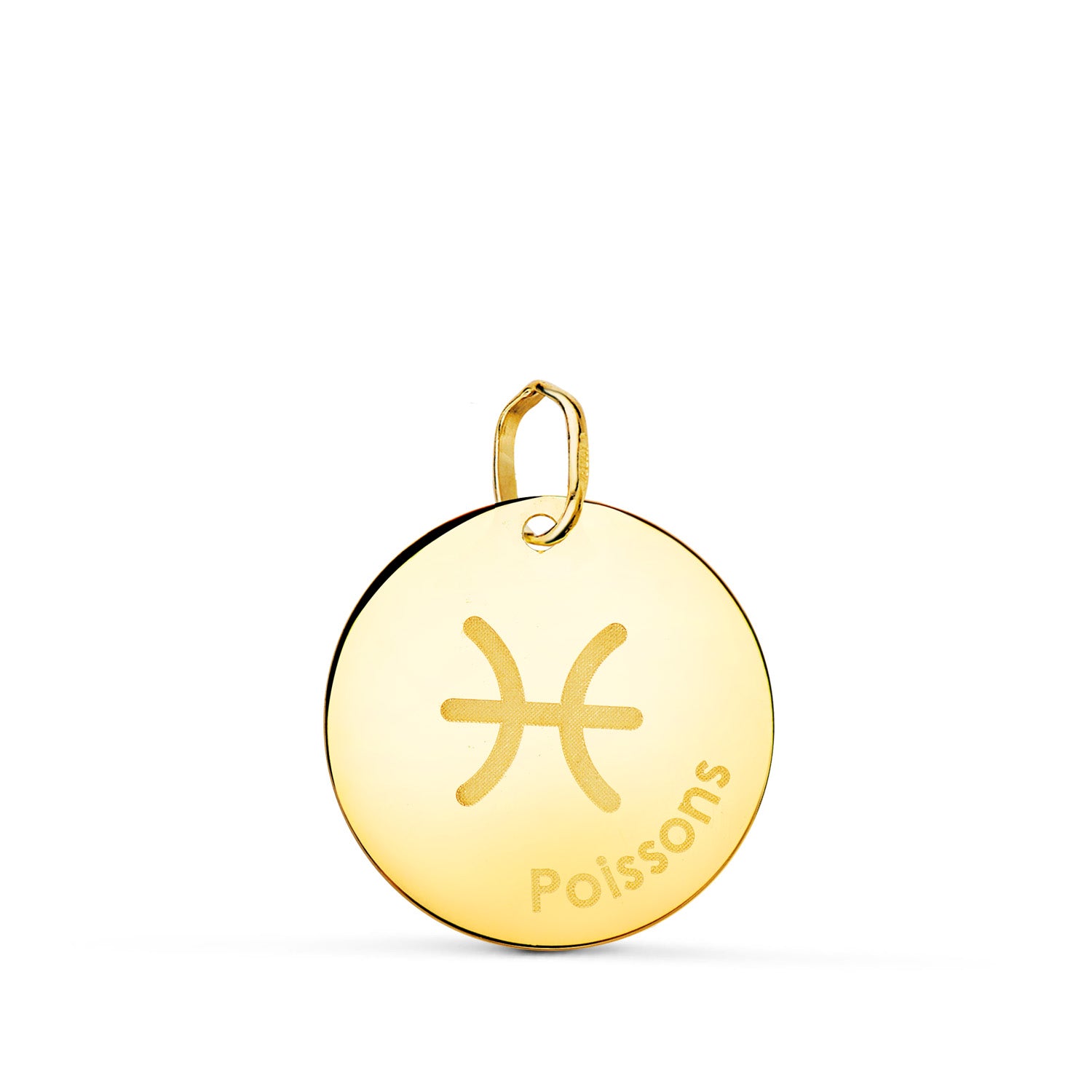 18K Pendentif Or Jaune Zodiaque Poissons Brillant 16 mm
