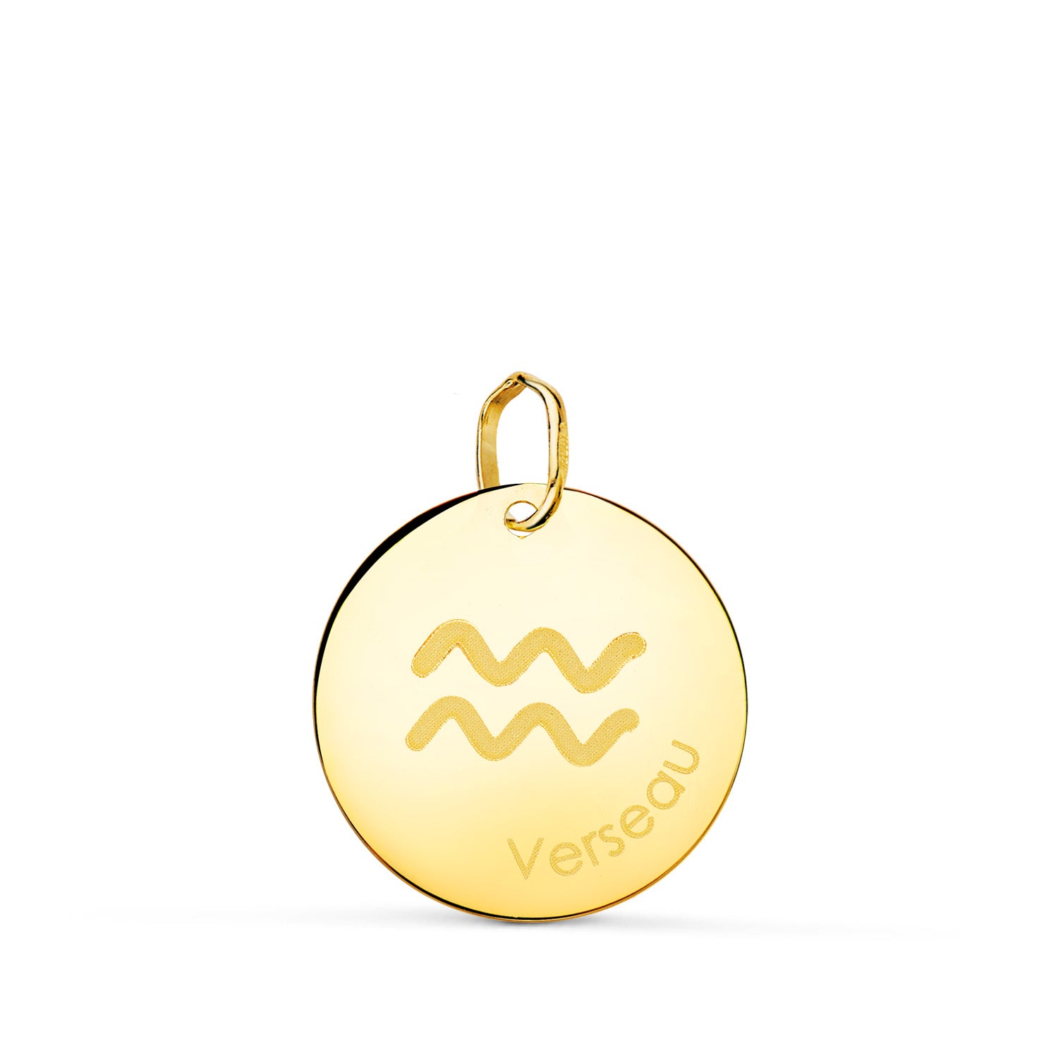 18K Pendentif Zodiaque en Or Jaune Verseau Brillant 16 mm