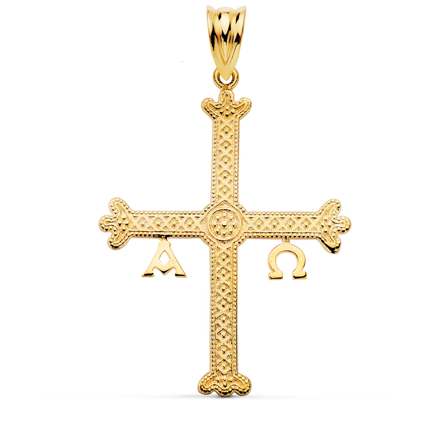 Détails en Relief Croix de Covadonga en Or Jaune 18K 37 X 28 mm