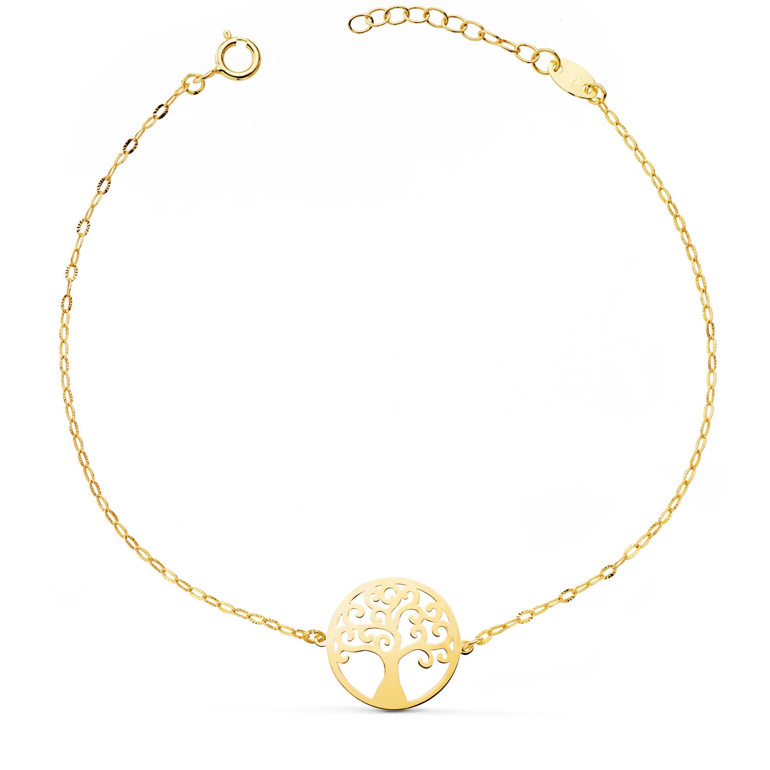 Bracelet Or Jaune 18K Arbre de Vie 14MM Chaîne Diamantéelongueur : 17,3 Cm