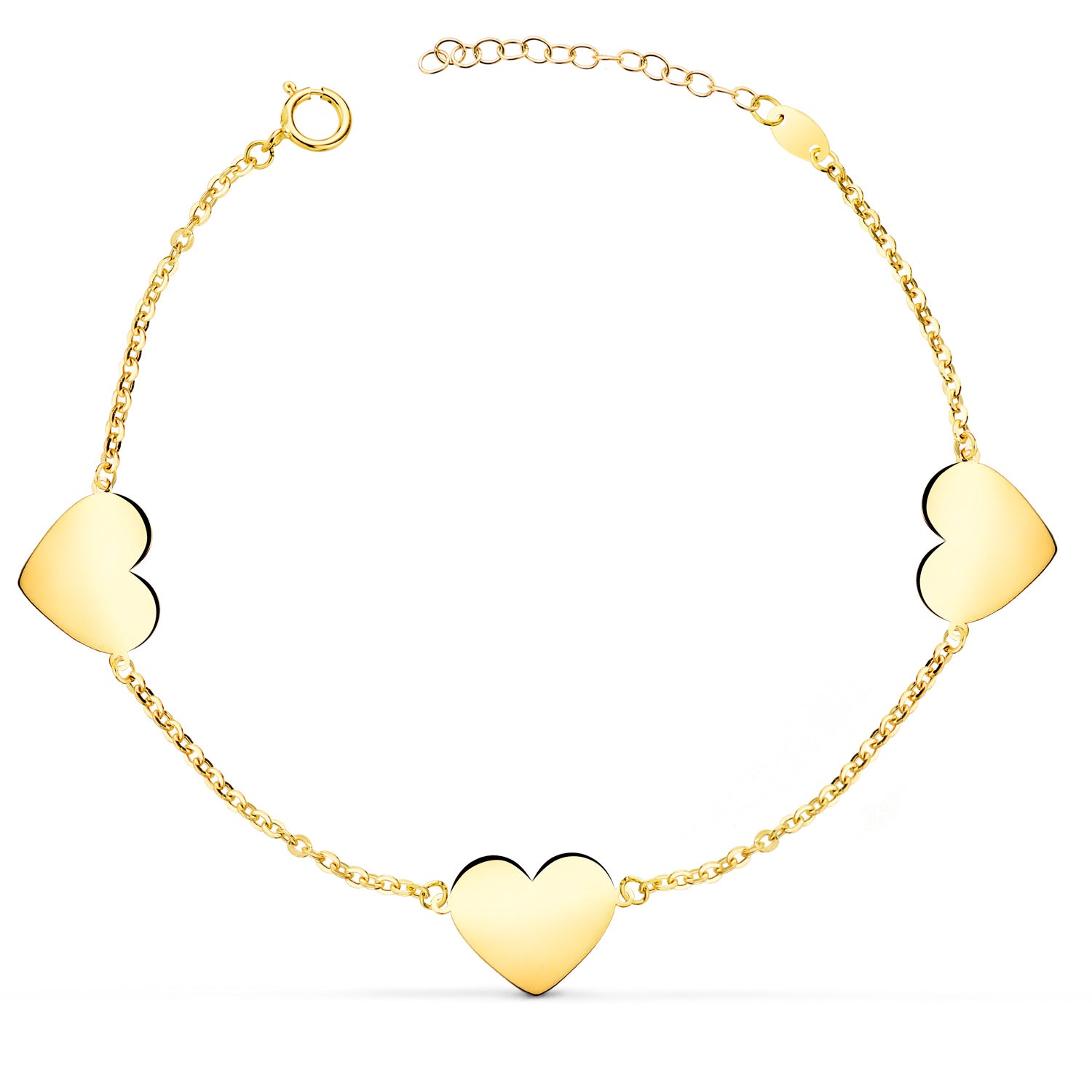 Bracelet Or Jaune 18K Trois Coeurs Brillant 11X10 mm Longueur : 18 2 Cm