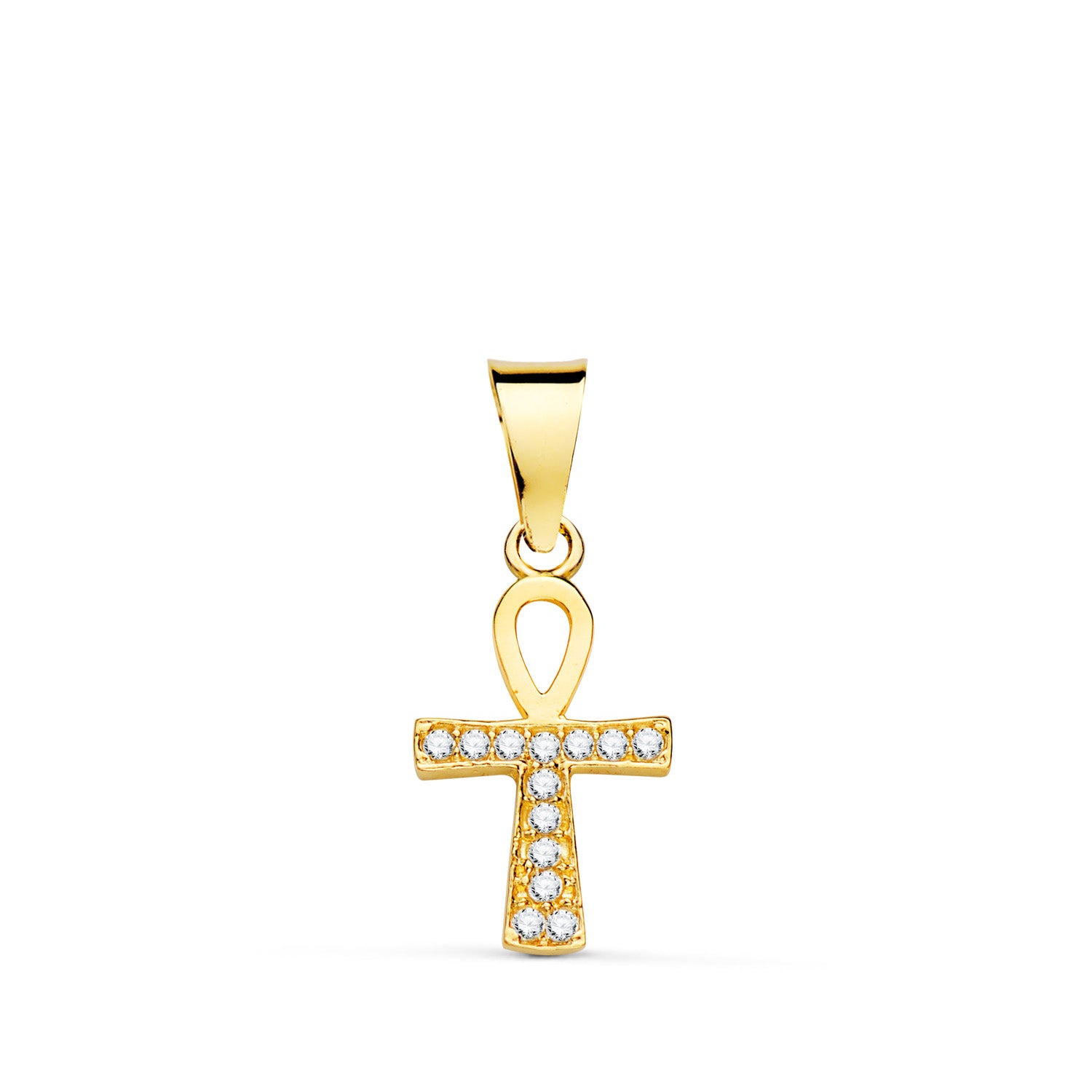 Egyiptomi életkereszt 18 K sárga arany fehér cirkóniával 14 x 8 mm