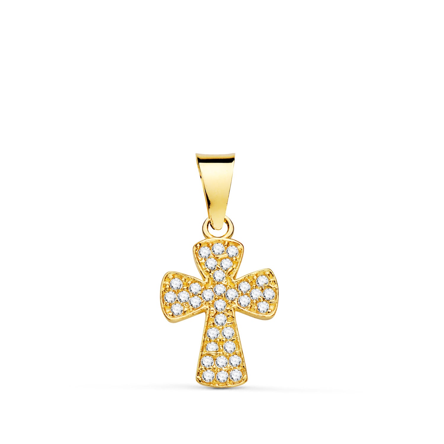Croix en Or Jaune 18K avec Zircone Blanches 14 X 9 mm