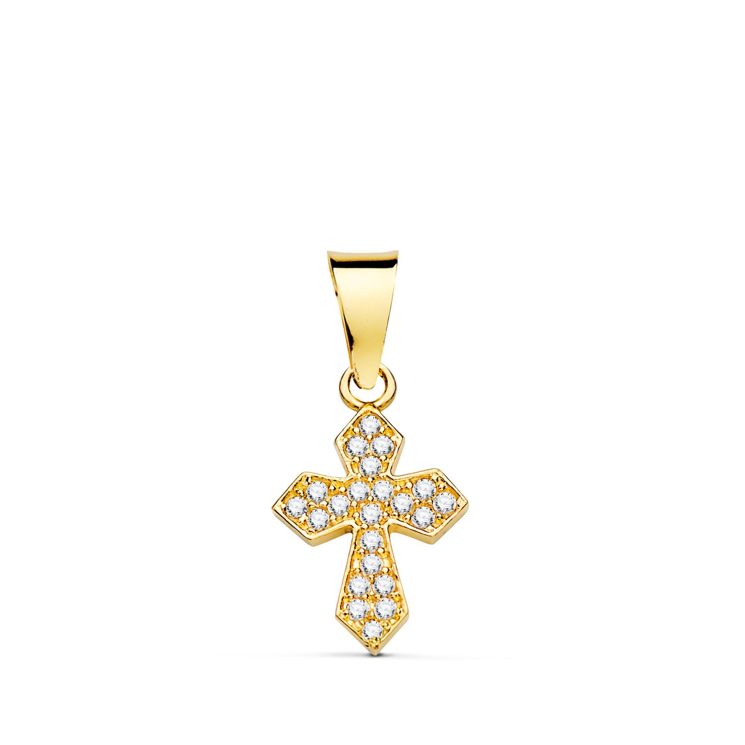 Croix en Or Jaune 18K avec Zircone Blanches 14 X 9 mm