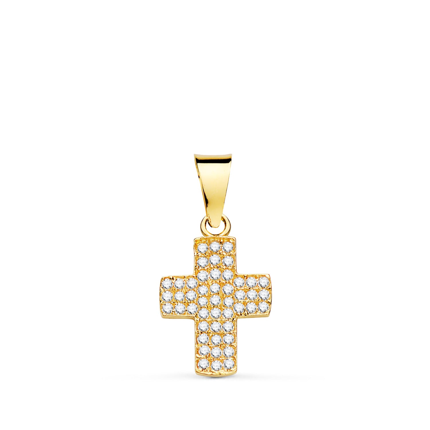 Croix en Or Jaune 18K avec Zircone Blanches 14,5 X 9,5 mm