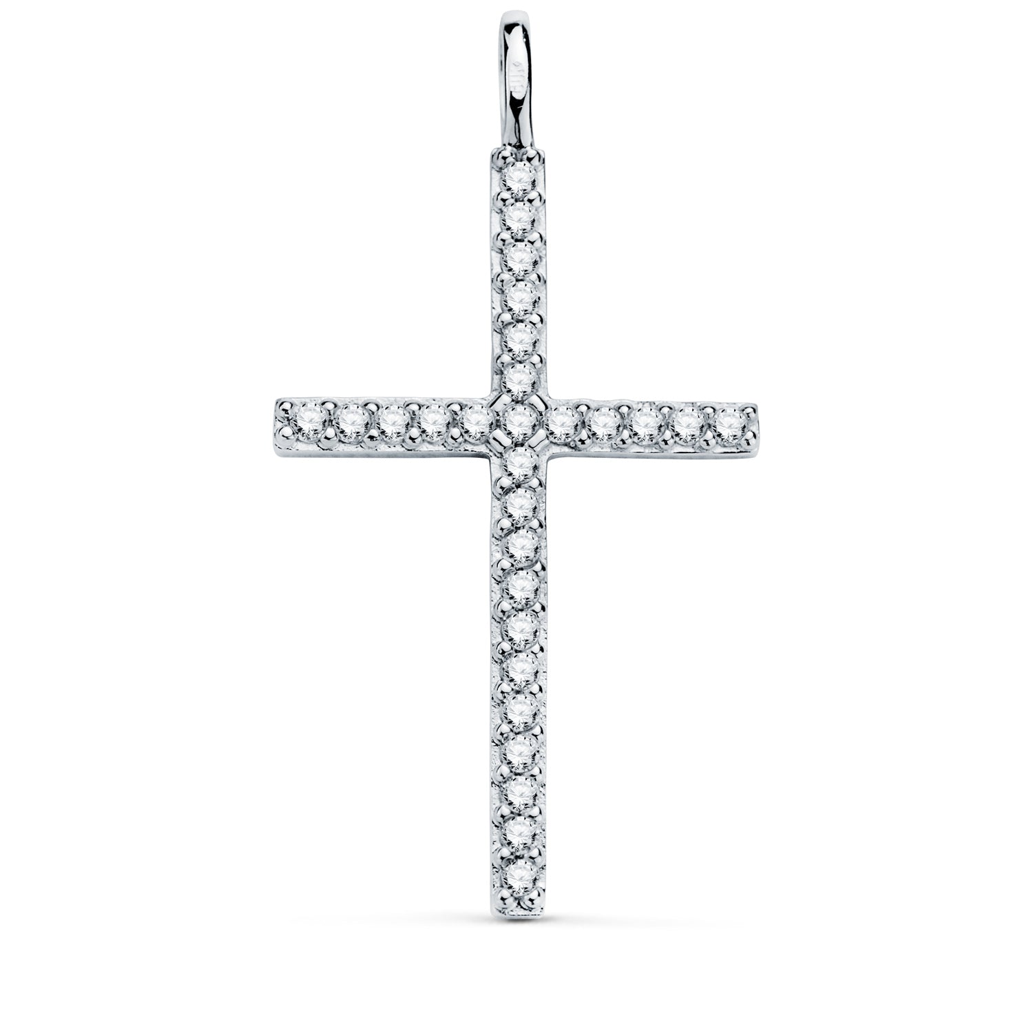 Croix Or Blanc 18K avec Zircone Blanches Anneau Fixe 36 X 19 mm