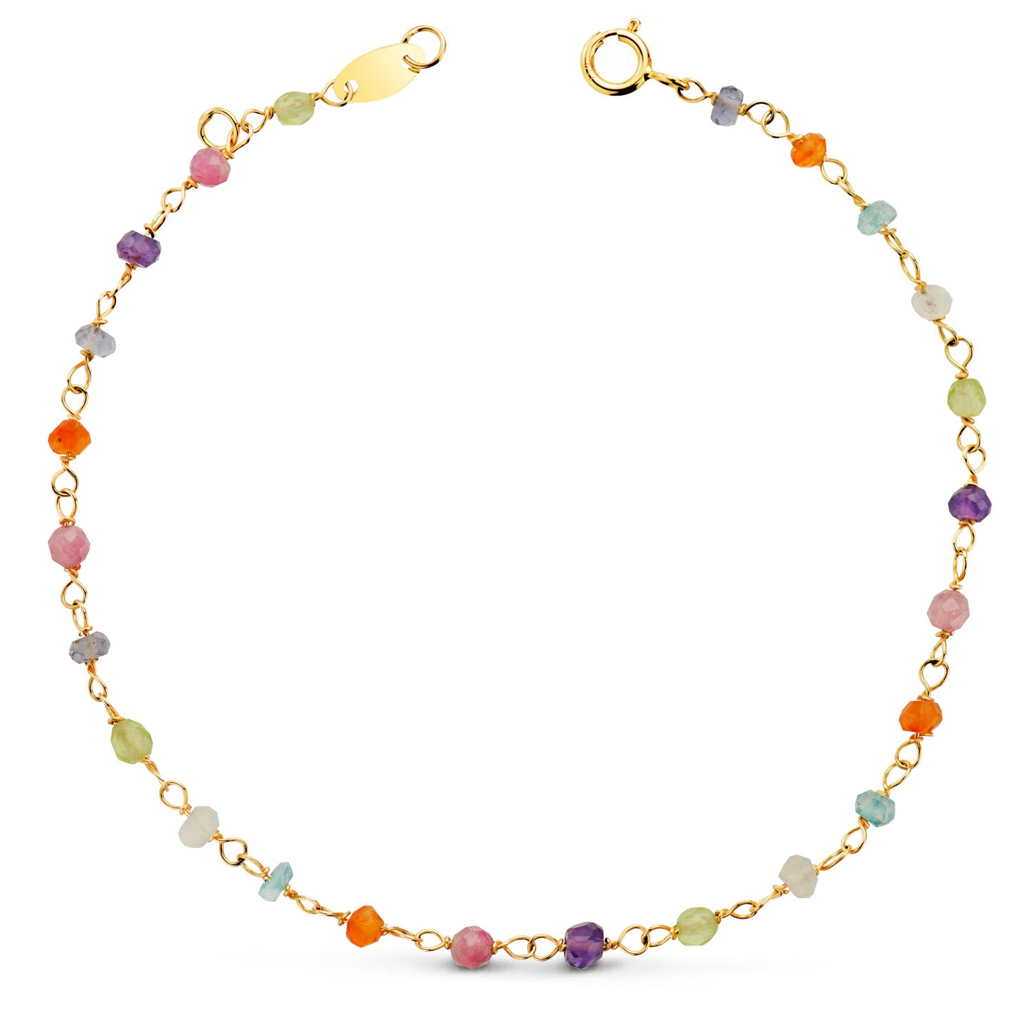 18K gult gull armbånd 3MM fargede kuler Lengde: 185 Cm