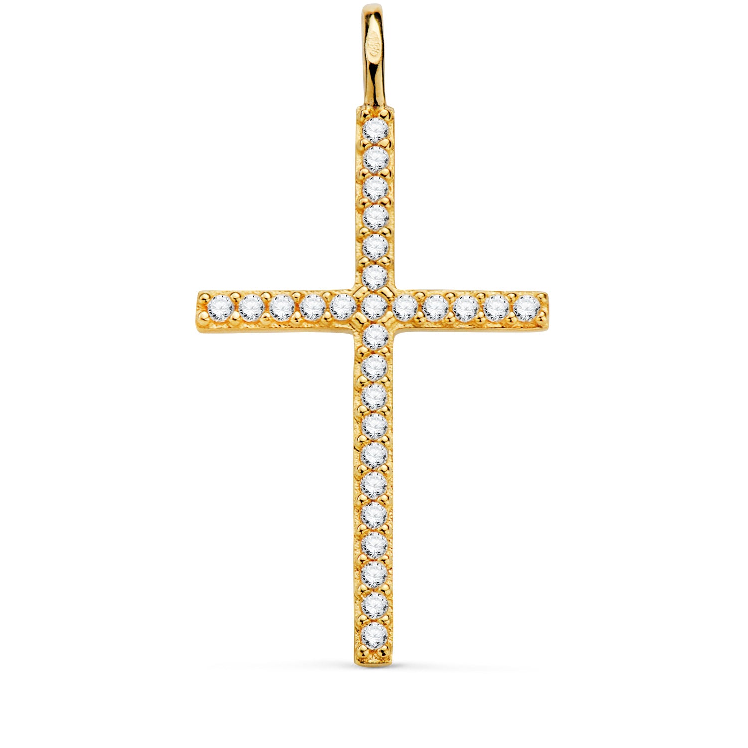 Croix Or Jaune 18K avec Zircone Blanches 37 X 19 mm Bague Fixe