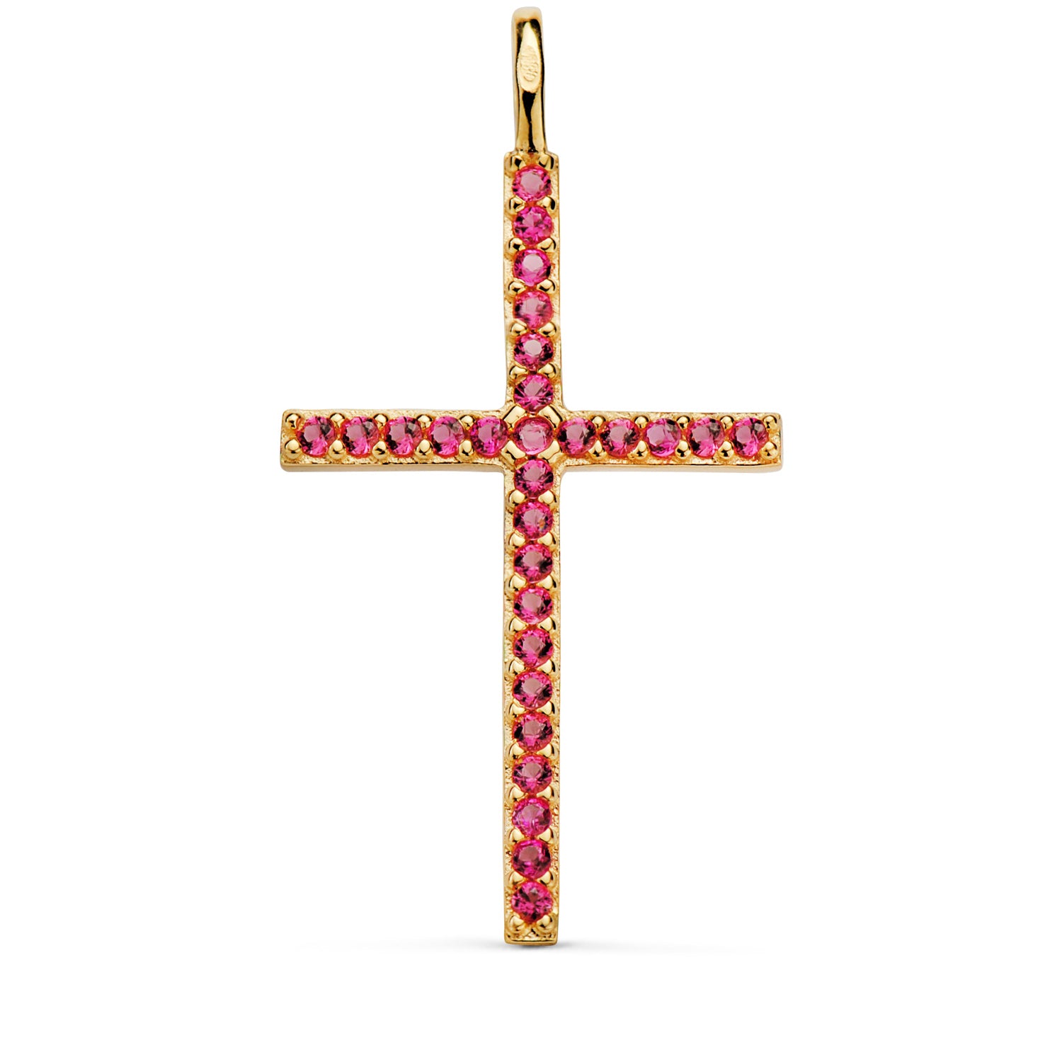 Croix Or Jaune 18K avec Zircone Rouges 37 X 19 mm Bague Fixe
