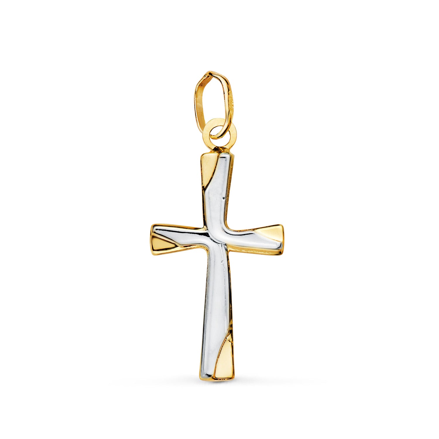 Kruis in 18K Glad Tweekleurig Goud Hol Glanzend 21 x 12 mm