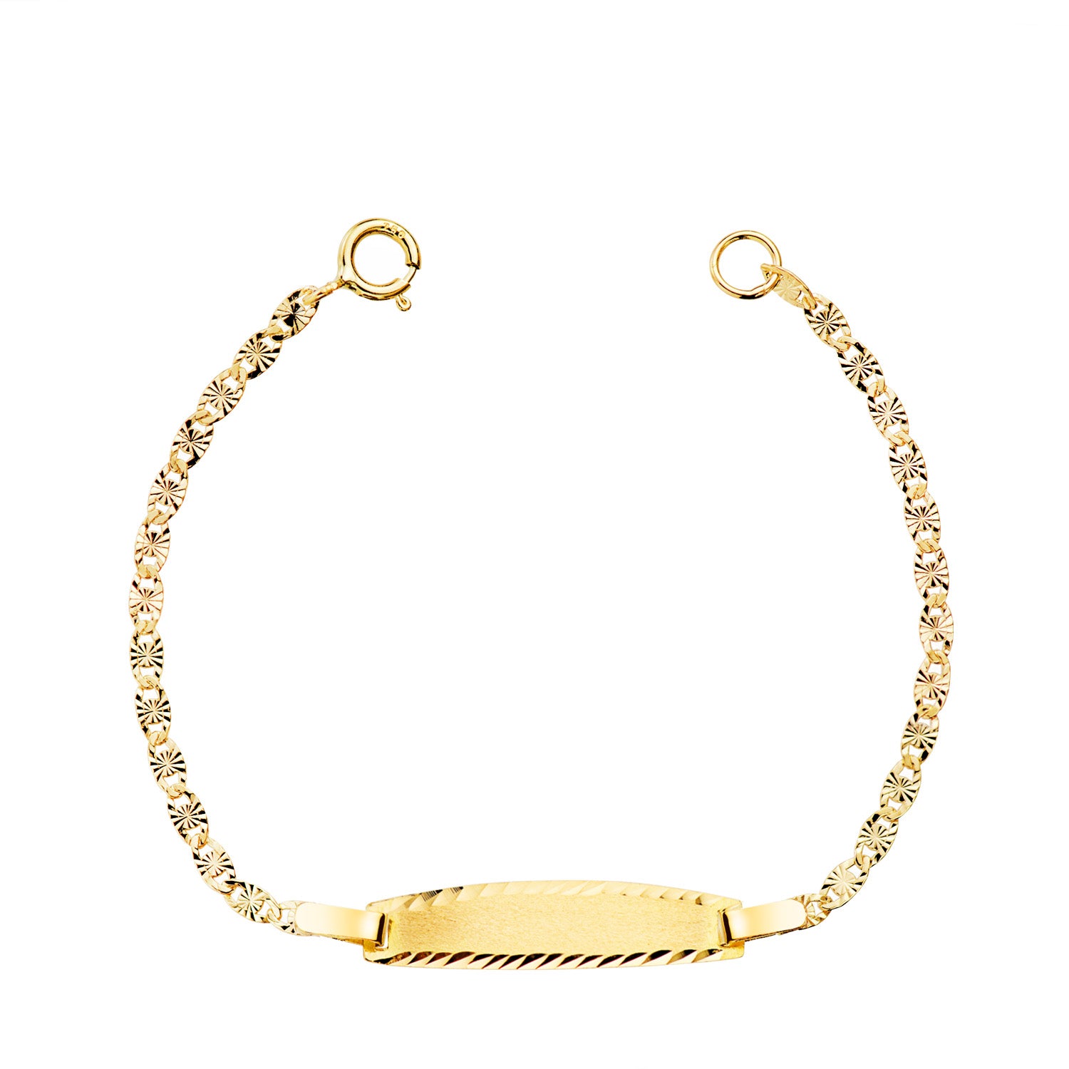Gourmette en Or Jaune Diamantéesolide 18K Plaque 1,5MM : 19X4MM Longueur 11,5 Cm