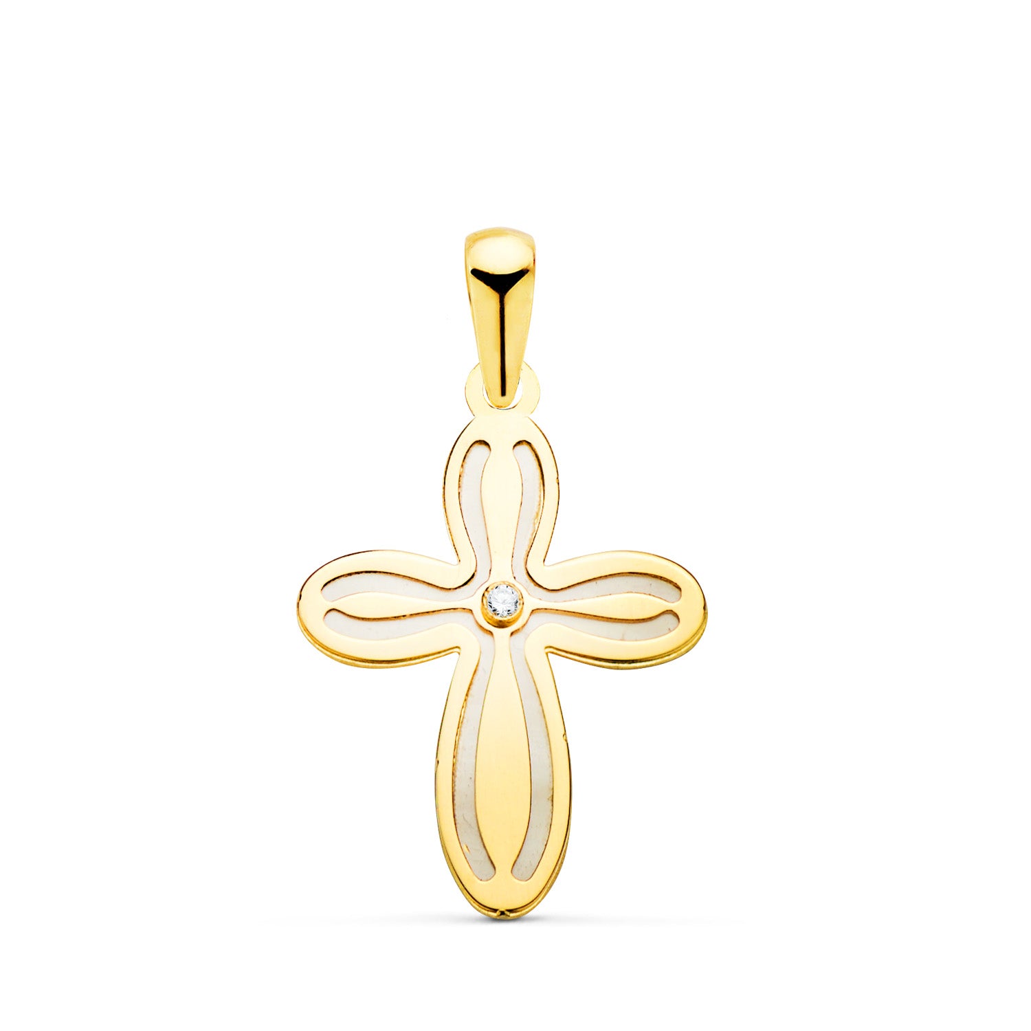 Croix en Or Jaune 18K avec Naissance et Zirconita 20 X 14 mm