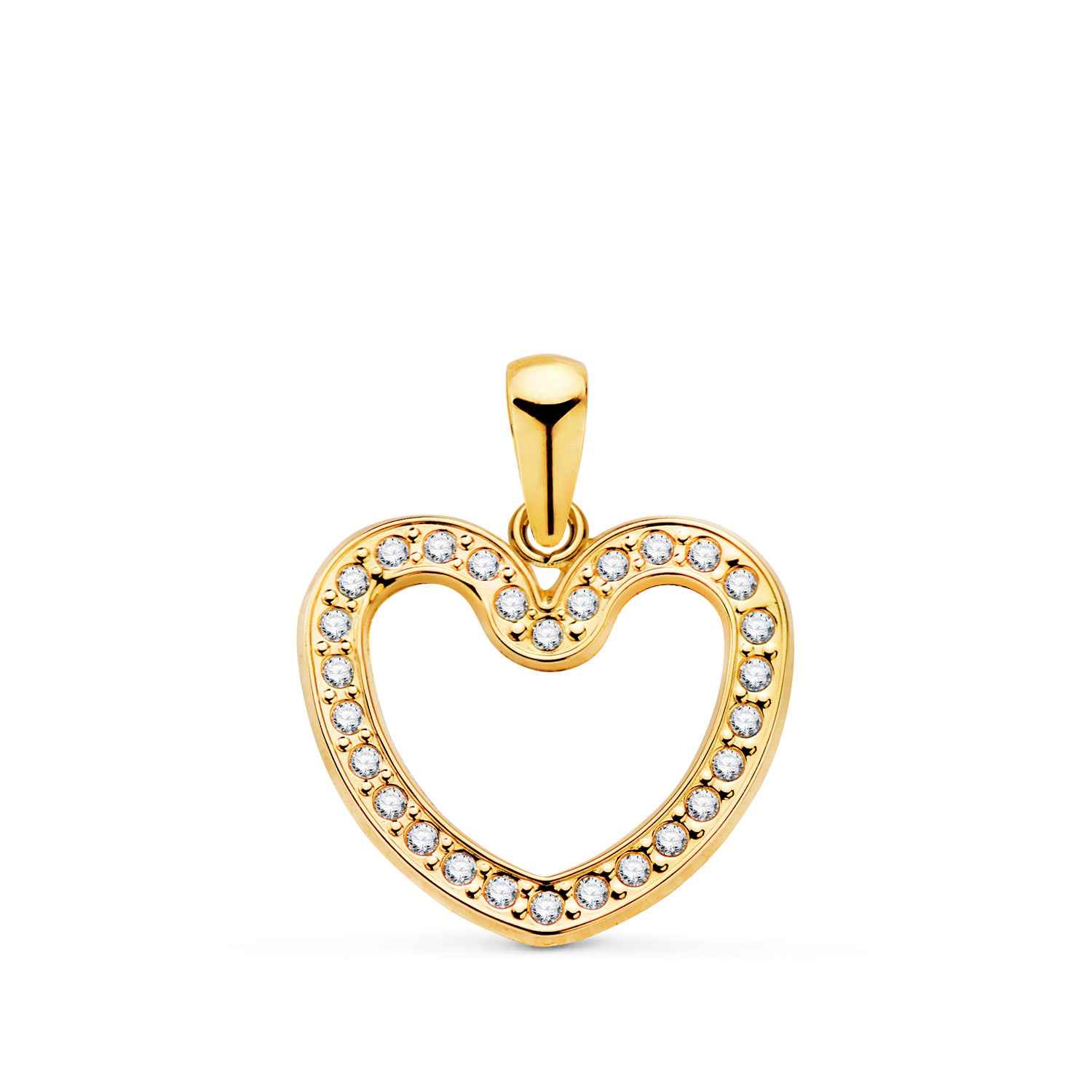 Collier Or Jaune 18K Pendentif Coeur avec Zircon 16X14,5 mm