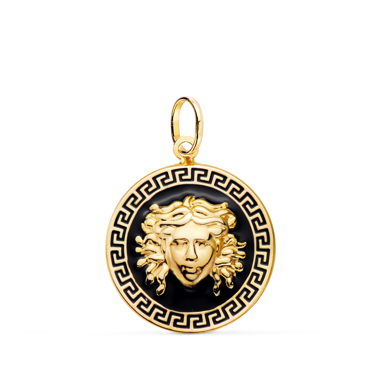 Médaille Méduse Greca en Or Jaune 18K avec Émail Noir 20 mm