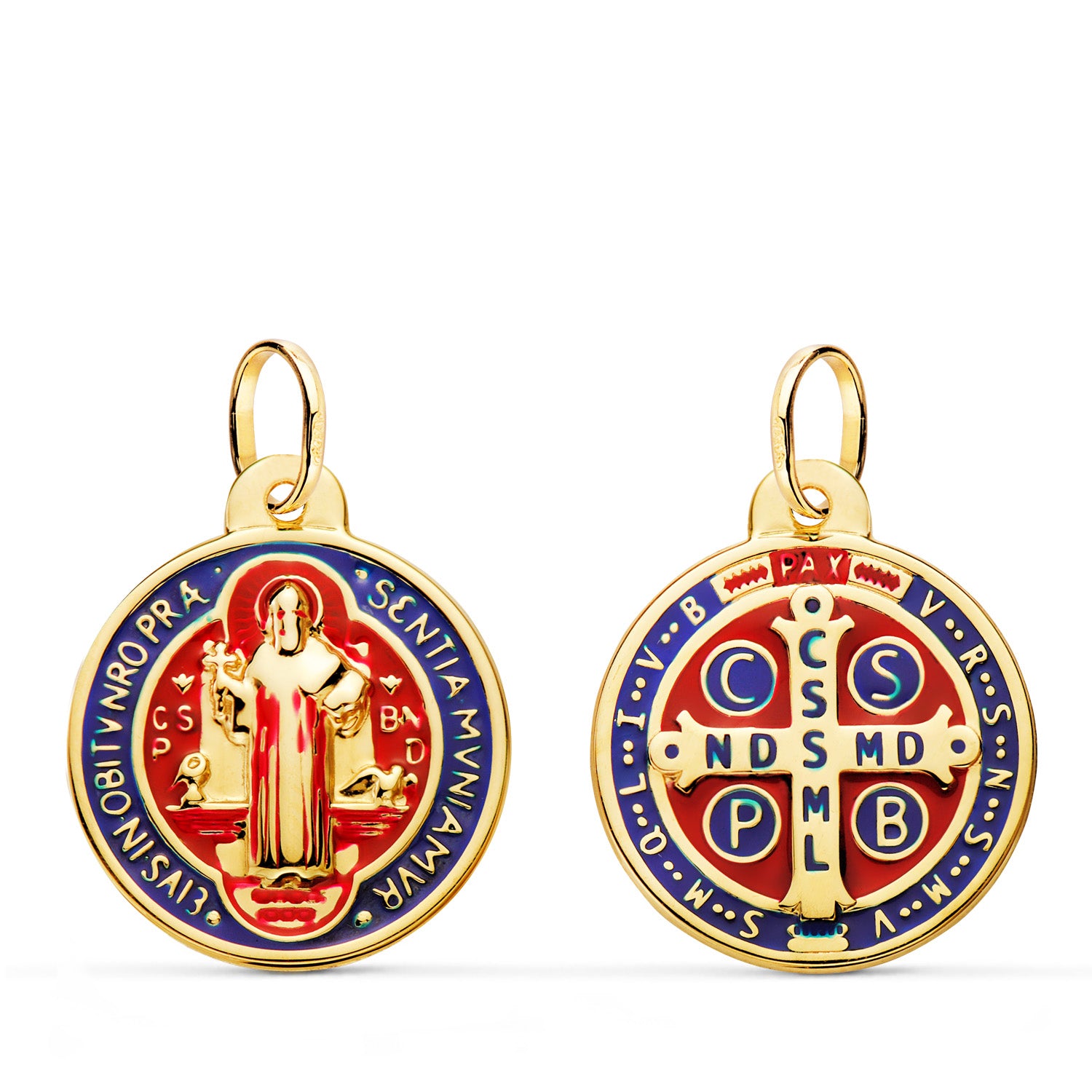 Scapular Moine Saint Benoit en Or Jaune 18K en Émail Brillant 20 mm
