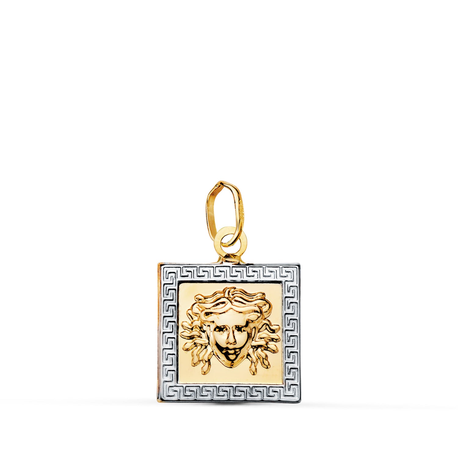 18K Yellow Gold Square Jellyfish Pendant with Openwork Border Size: 12X12 mm