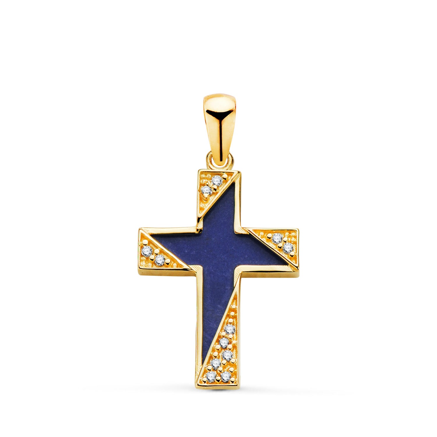 Croix en Or Jaune 18K en Lapis-lazuli avec Détails en Zircone Taille : 19 X 12,5 mm