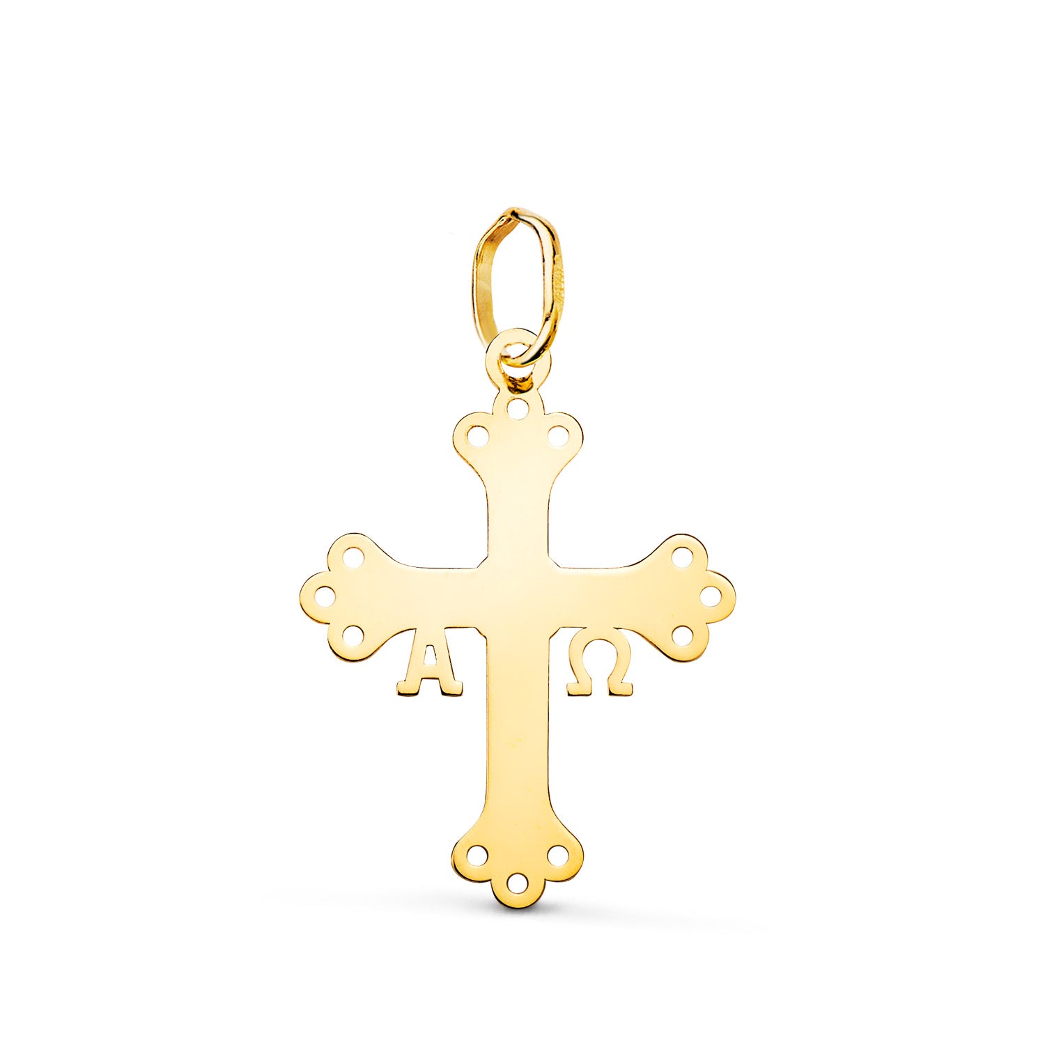 Pendentif en Or Jaune 18K Croix de Covadonga Silhouette Brillante 22 X 16 mm