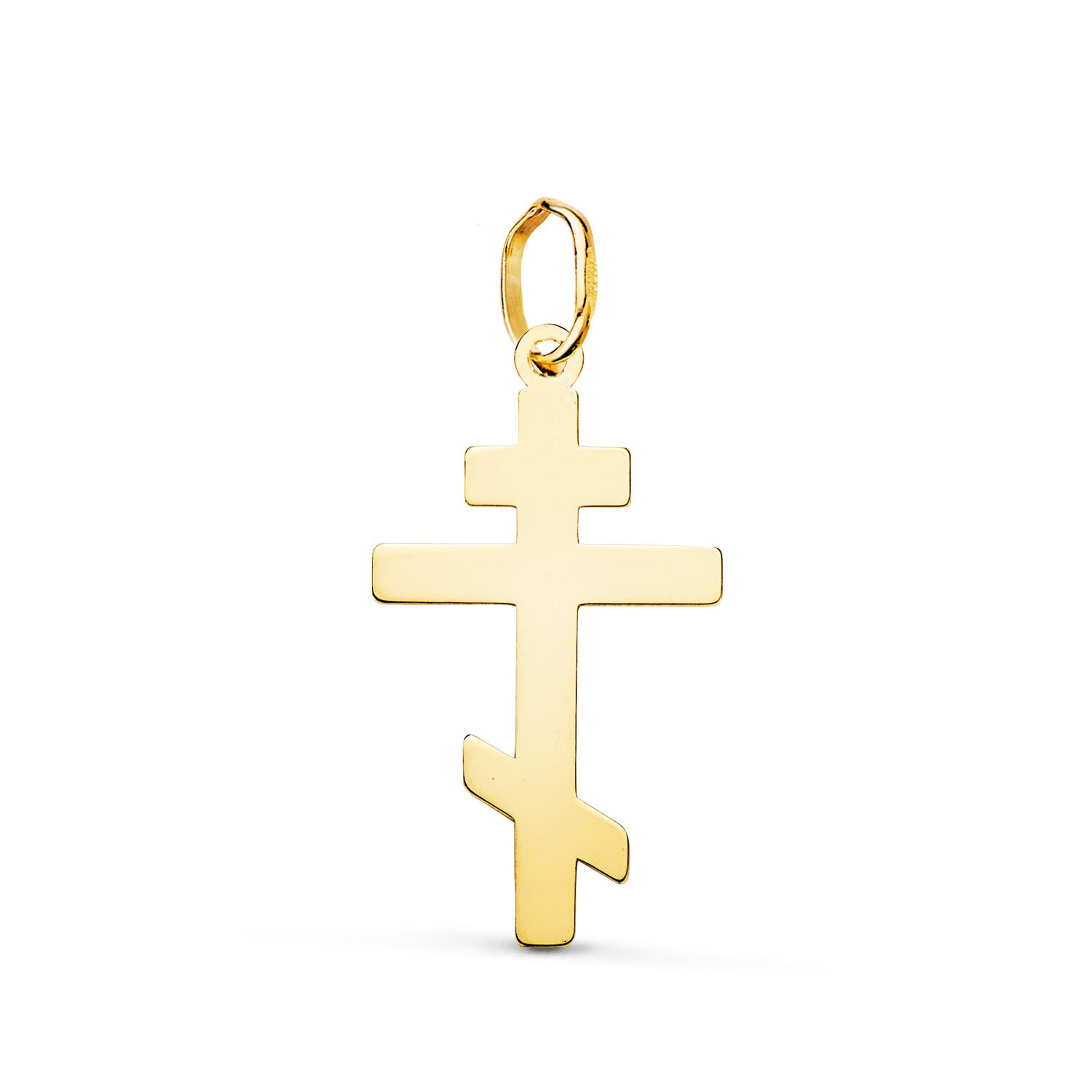 Pendentif en Or Jaune 18K Croix Orthodoxe Silhouette en Finition Brillante 22 X 12 mm