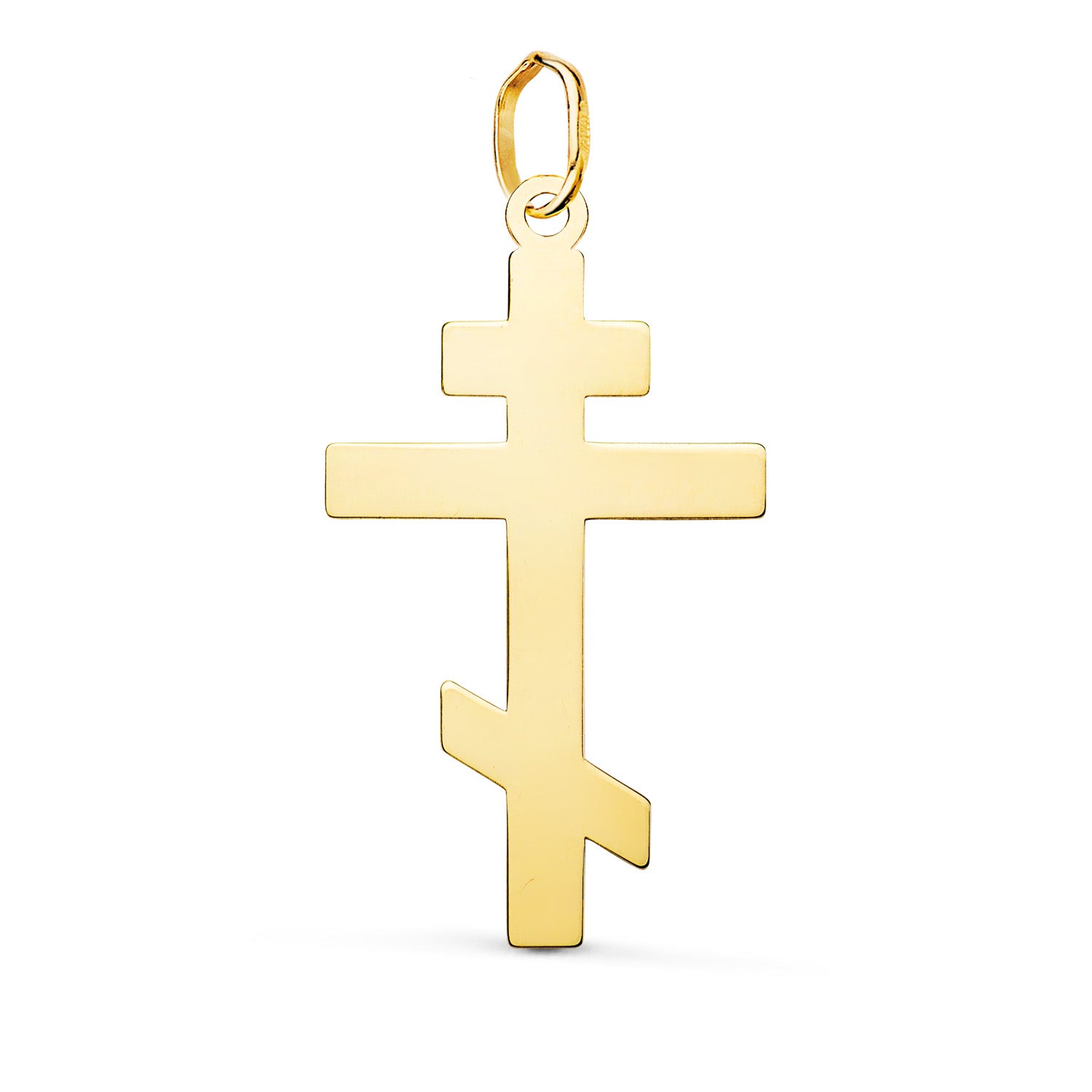 Pendentif en Or Jaune 18K Croix Orthodoxe Silhouette en Finition Brillante 28 X 15 mm