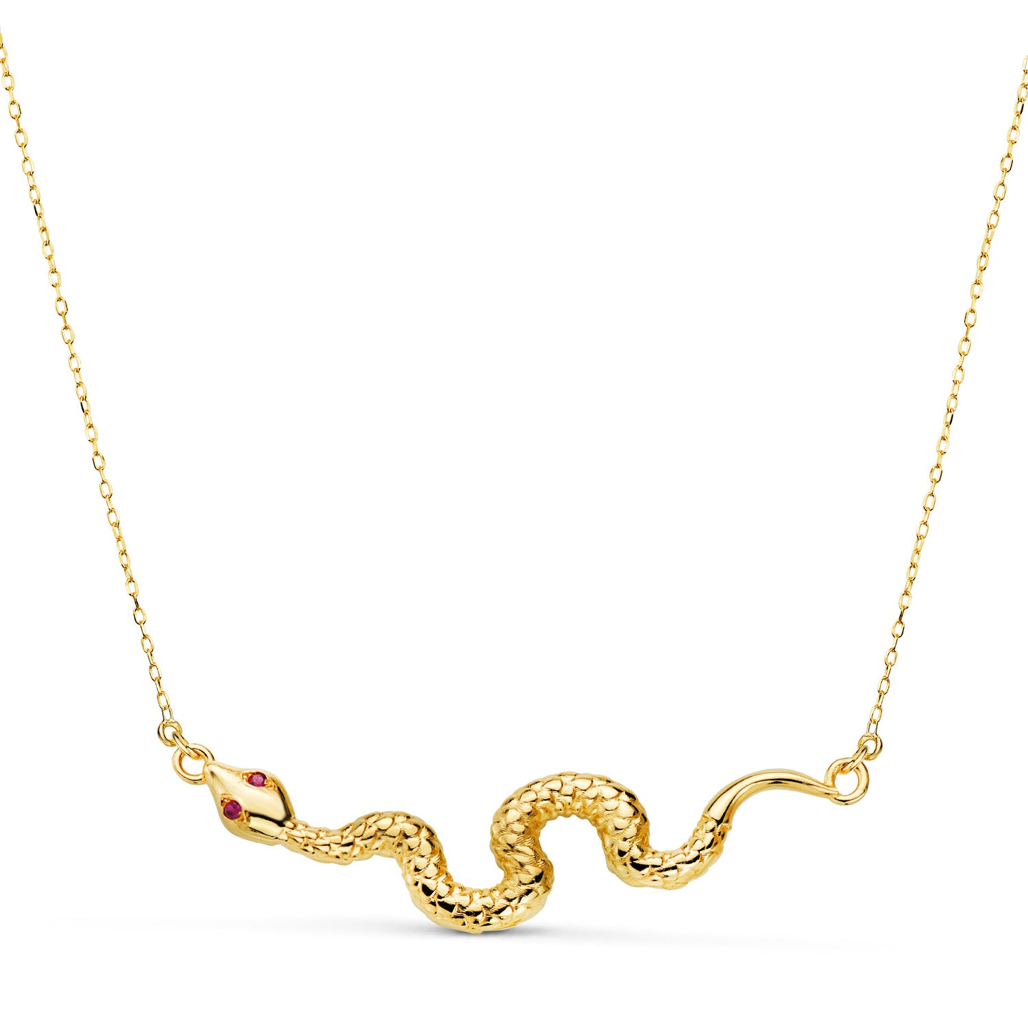 Pendentif en Or Jaune 18K Yeux de Serpent Zirconia Rouge 40X9 mm Chaîne Forcée : 45-5 Cm