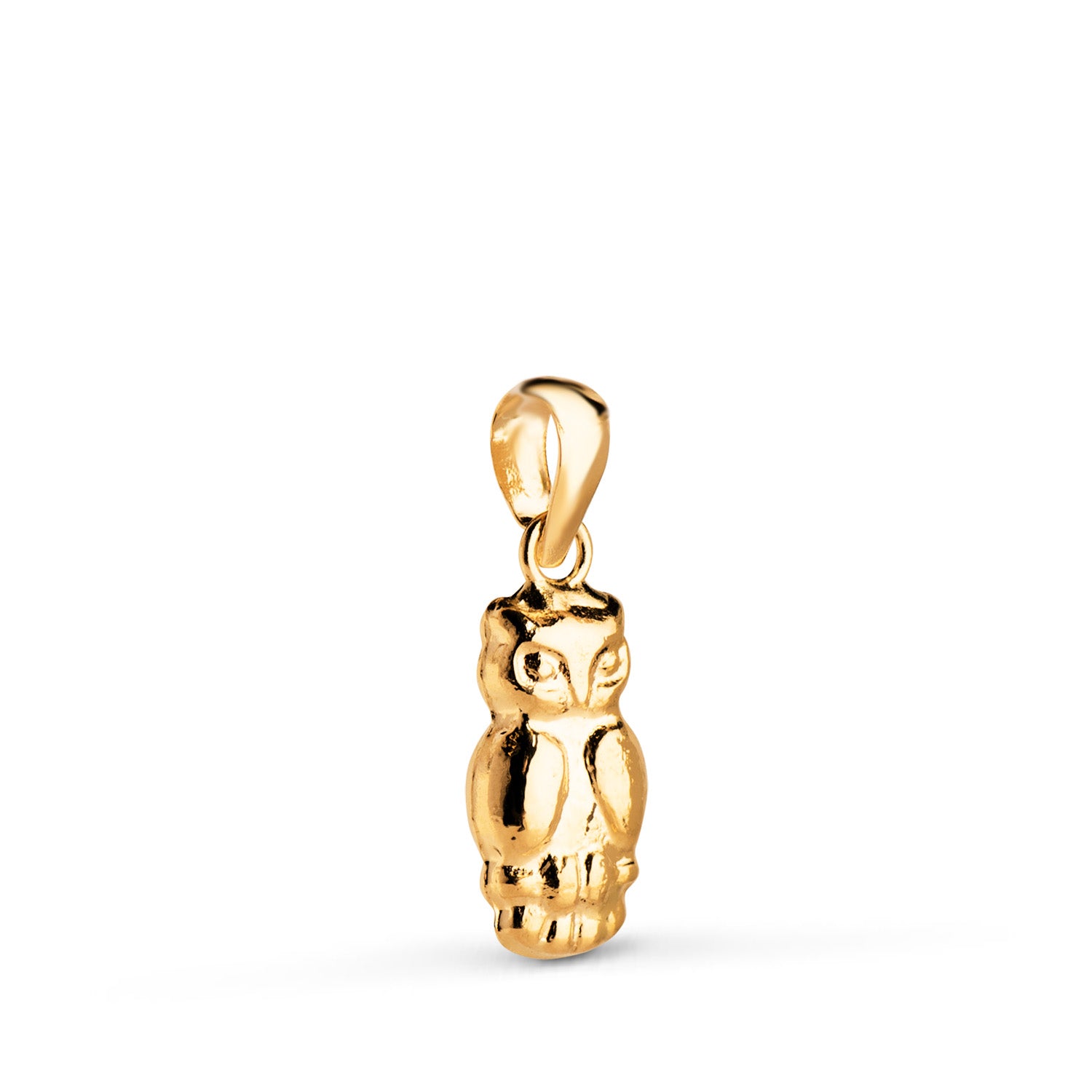 Ciondolo gufo cavo e lucido in oro giallo 18 carati Dimensioni: 14 x 6 mm