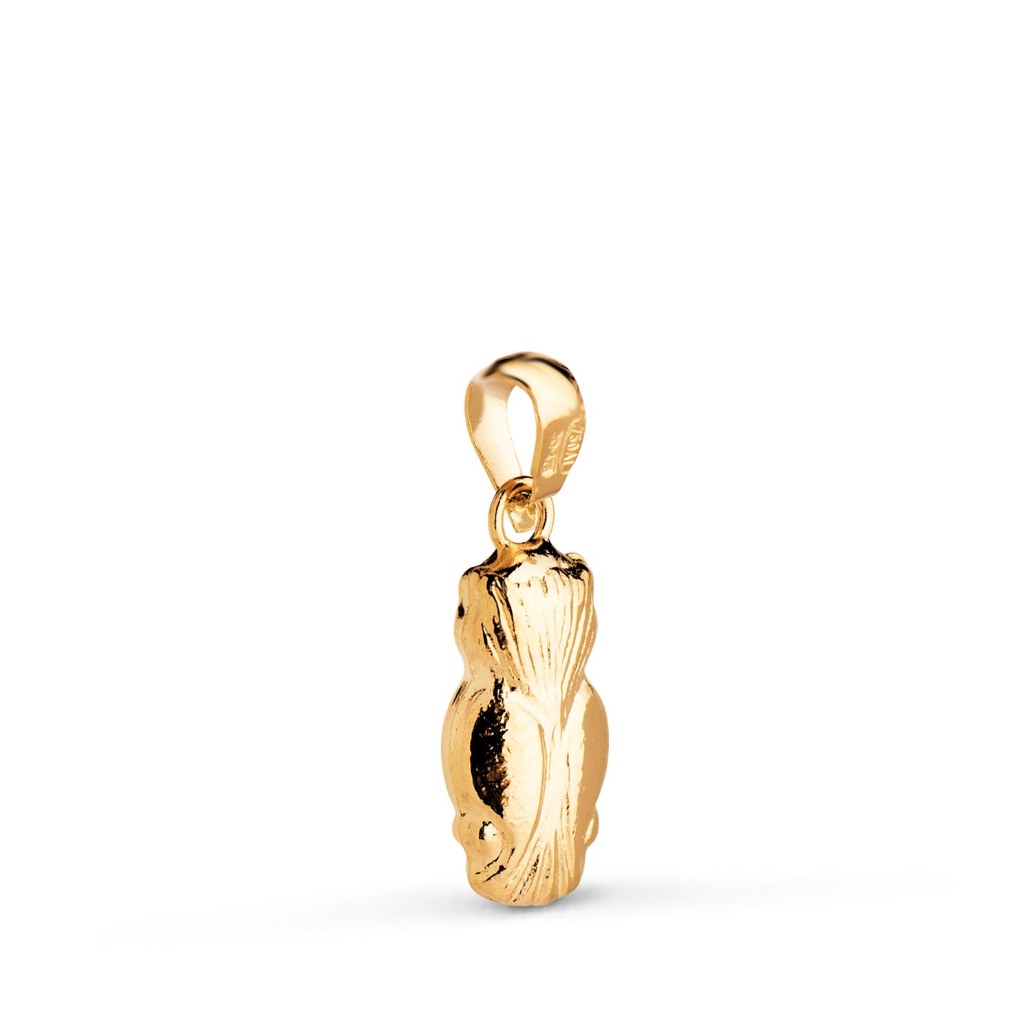 Ciondolo gufo cavo e lucido in oro giallo 18 carati Dimensioni: 14 x 6 mm